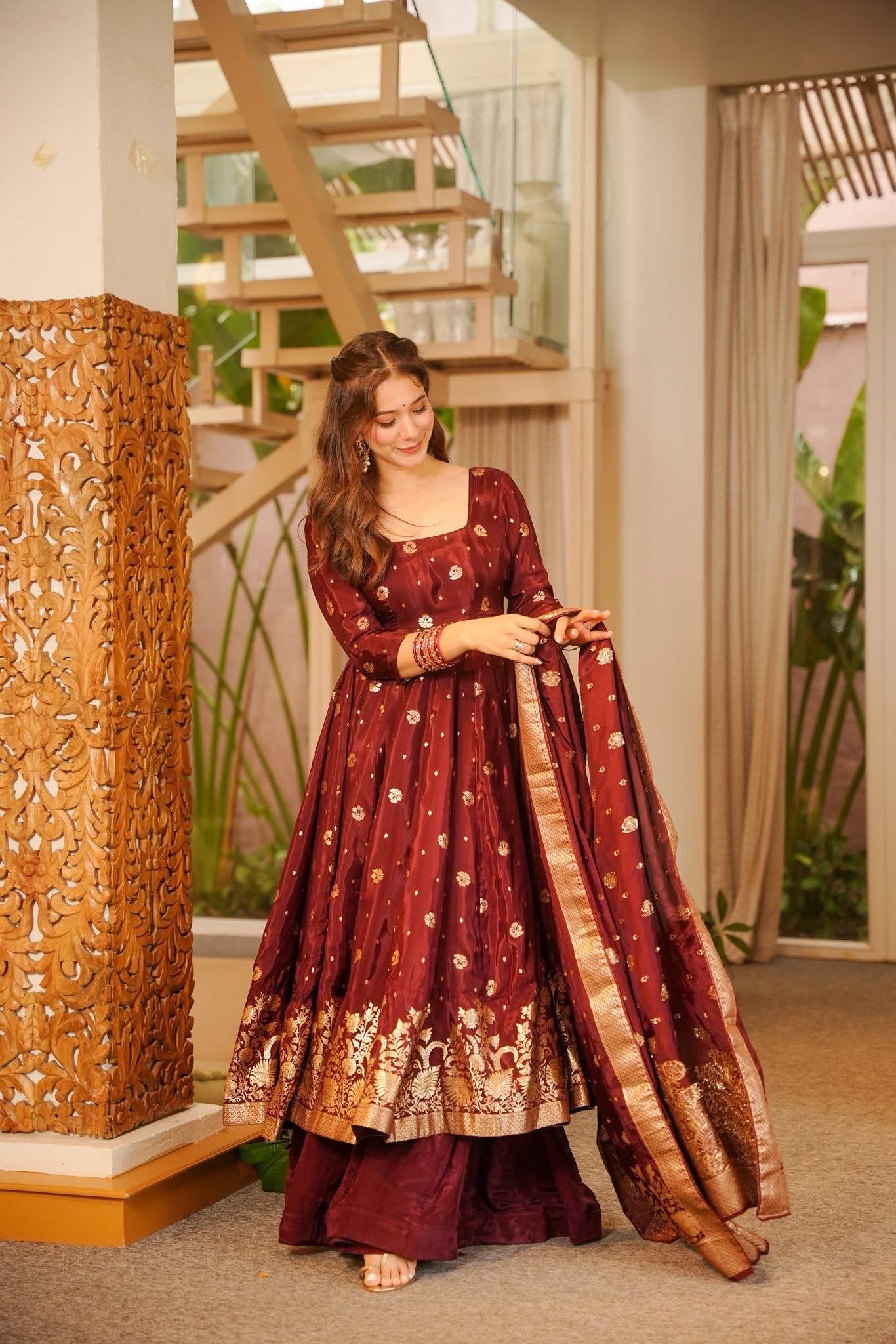 silk anarkali dress with dupatta Green Silk Anarkali Dupatta Set