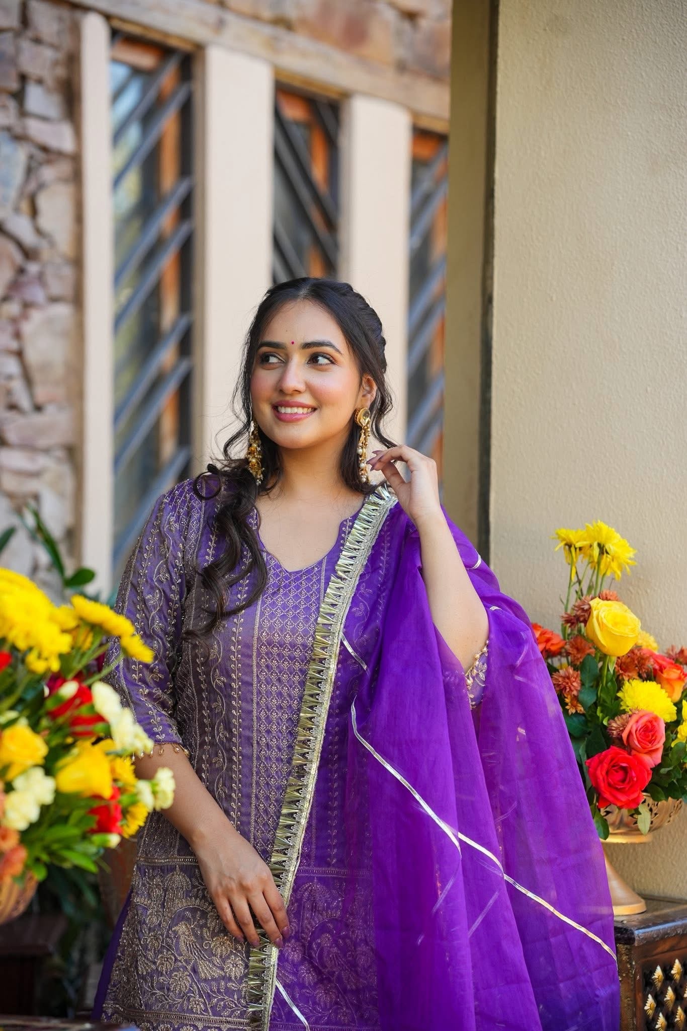 Rajvisha Purple Wedding Wear Sharara Set