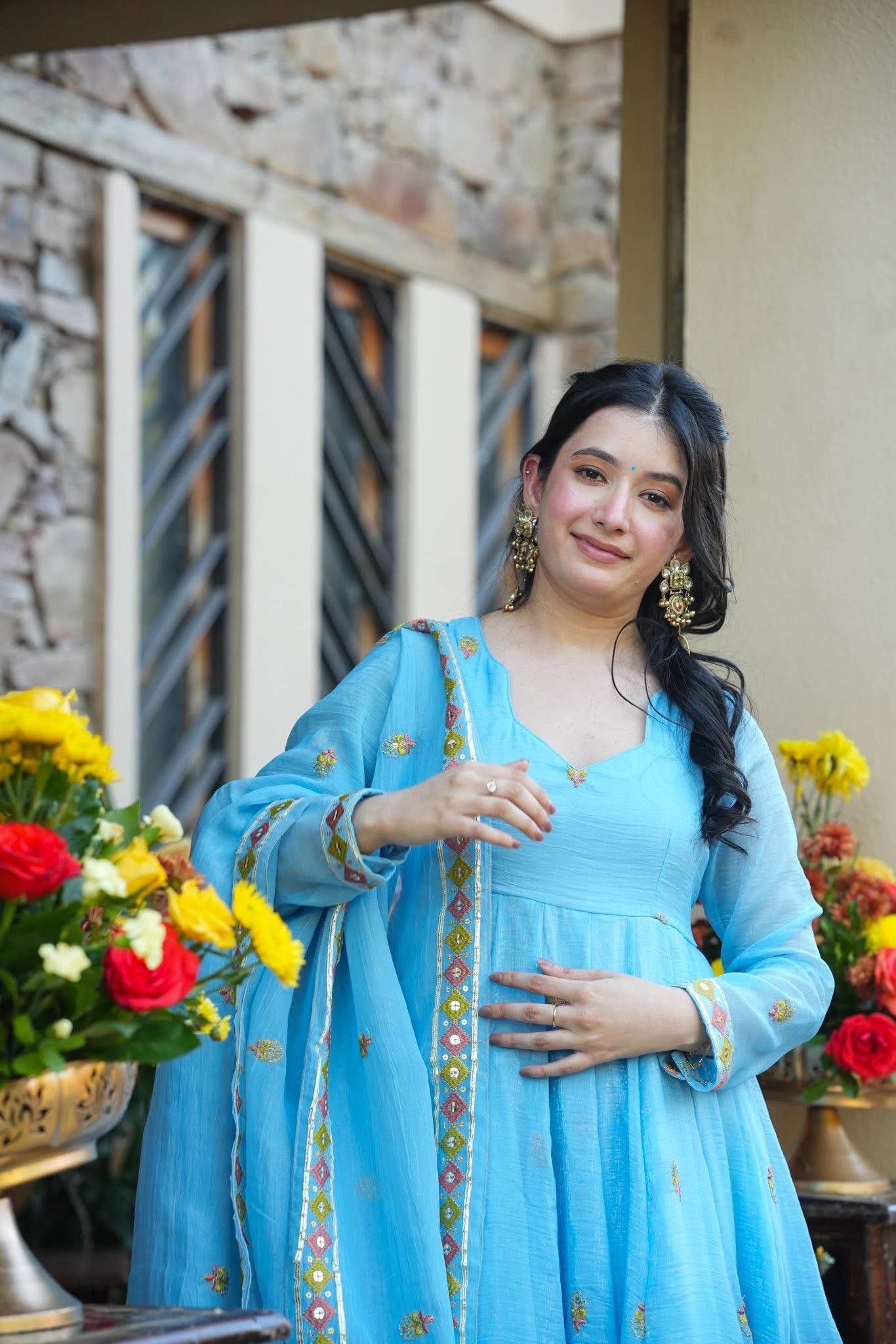 Skywash Organza Anarkali Suit Set