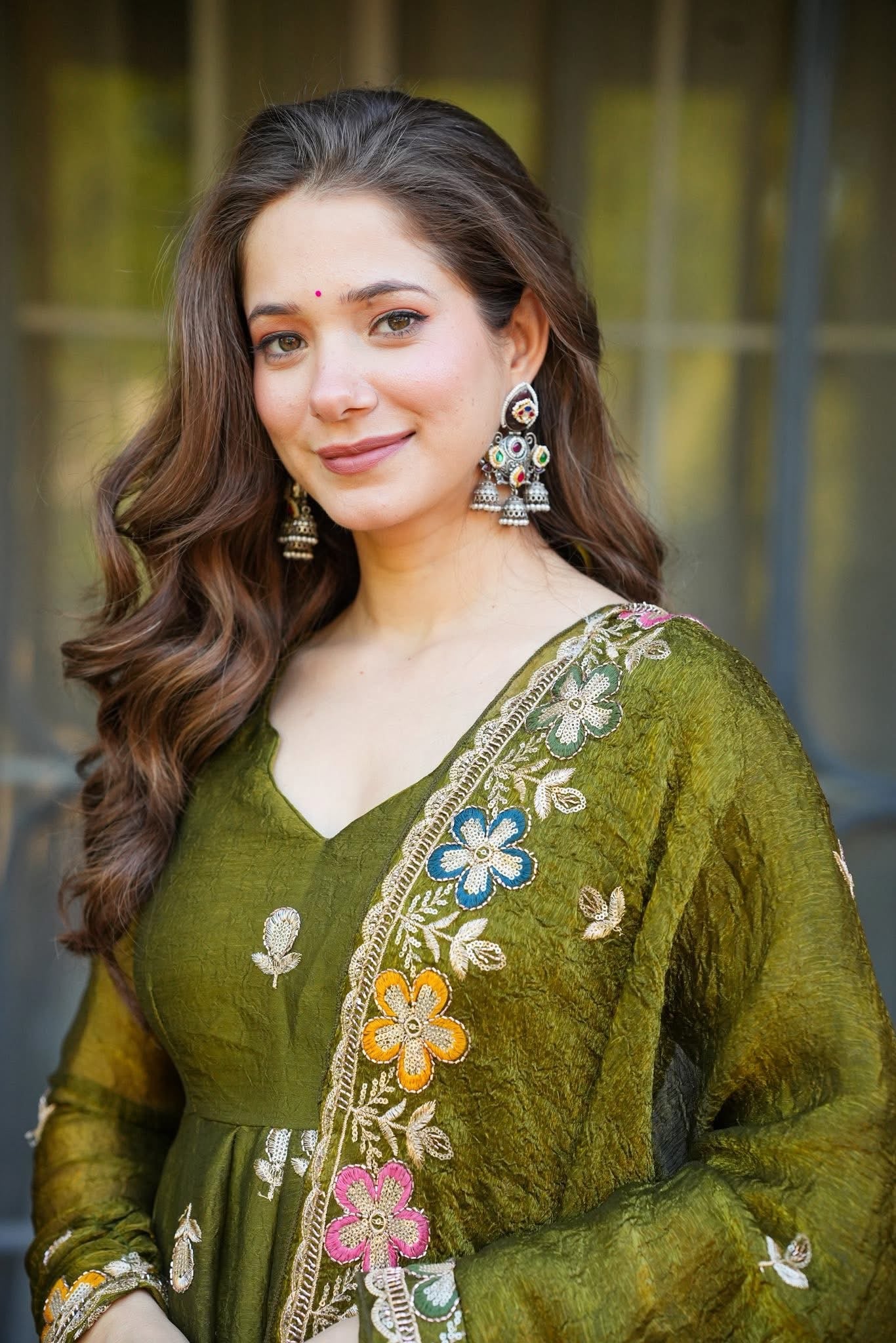 Vatsala Green Organza Anarkali Suit Set