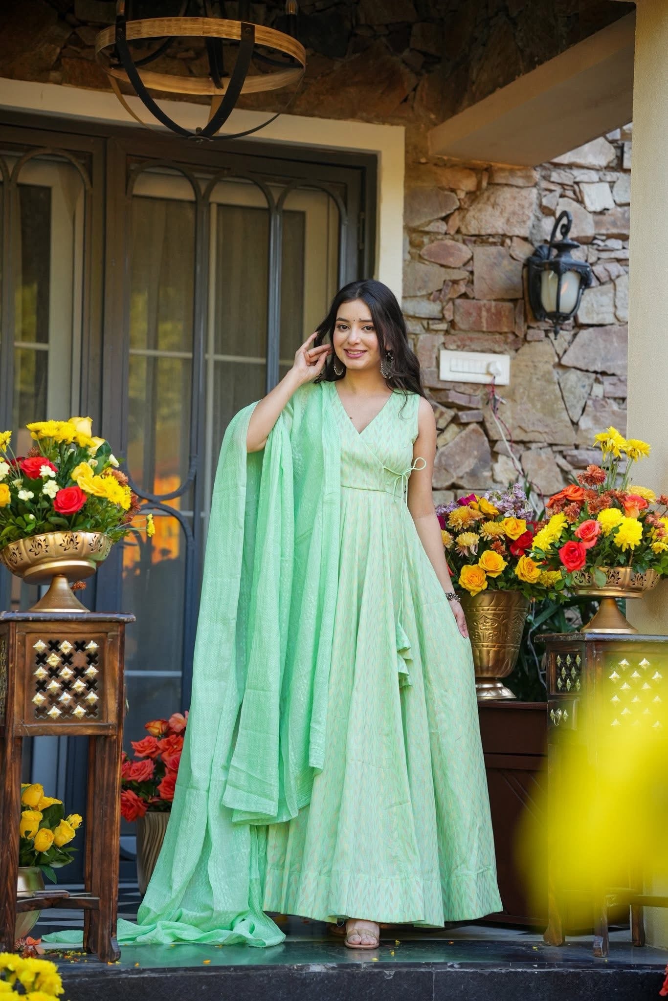 Buy Cameo Green Cotton Maxi Set Online in India | Idaho Clothing