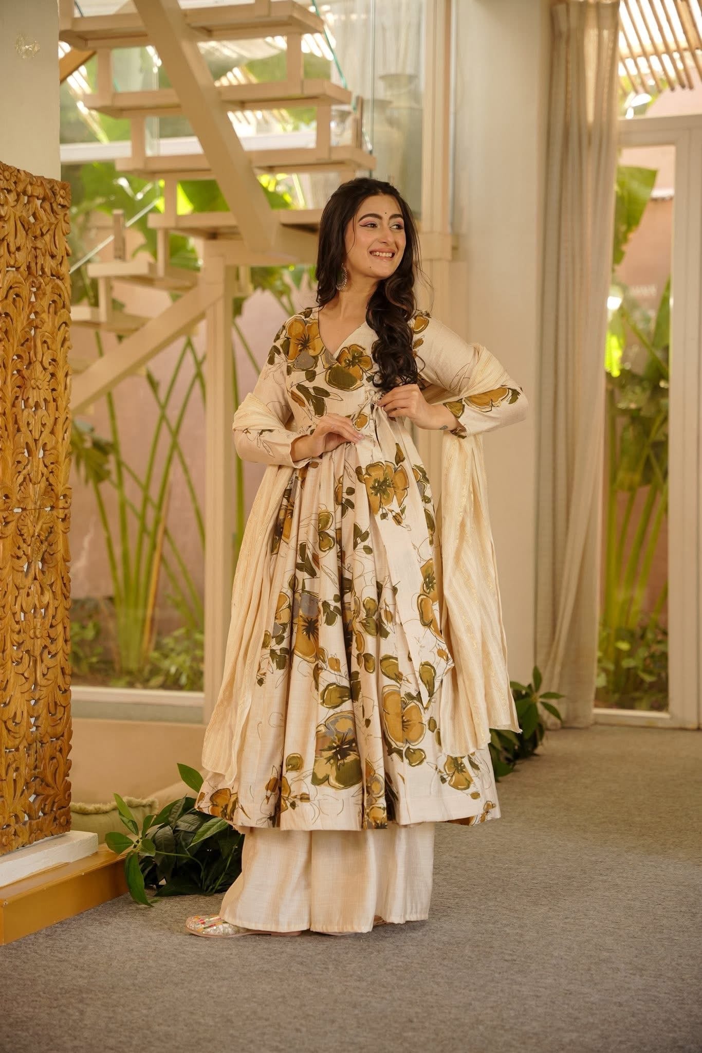 Buy Vanisha Printed Cotton Anarkali Suit Set Online in India