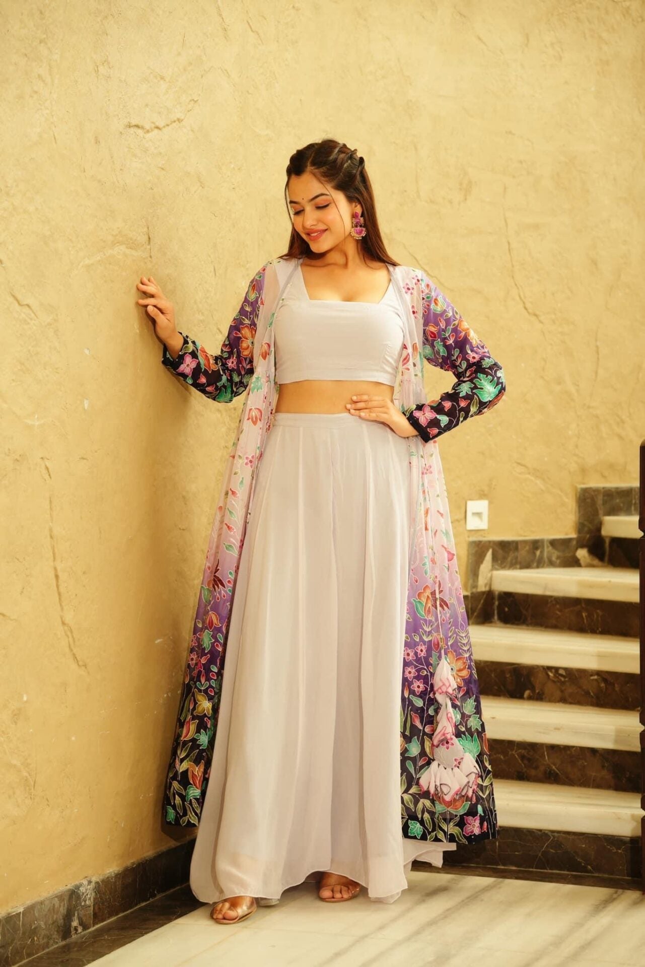 INDIRA CROP-TOP PALAZZO SHRUG SET