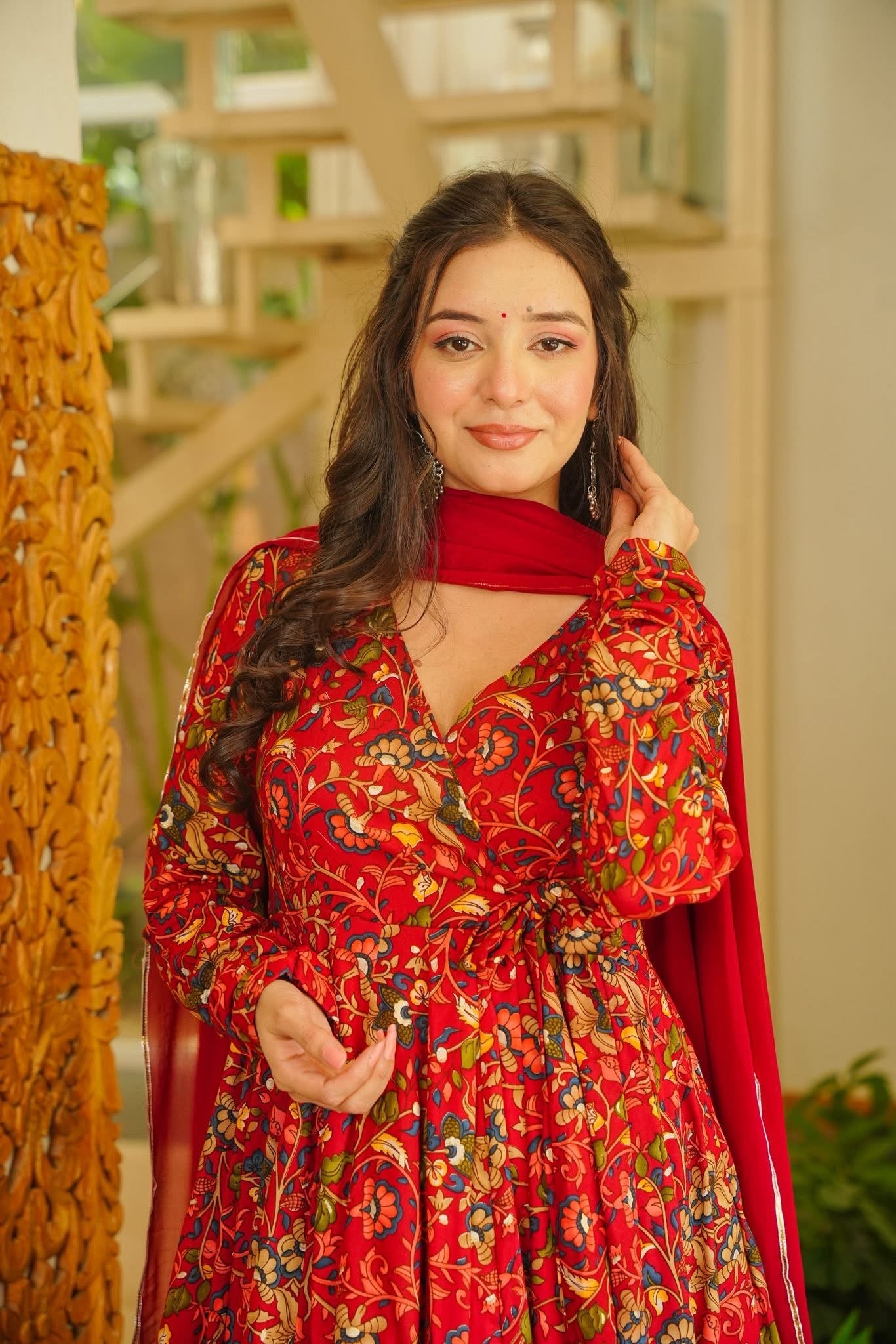 Rithmika Red Angrakha Anarkali Suit Set
