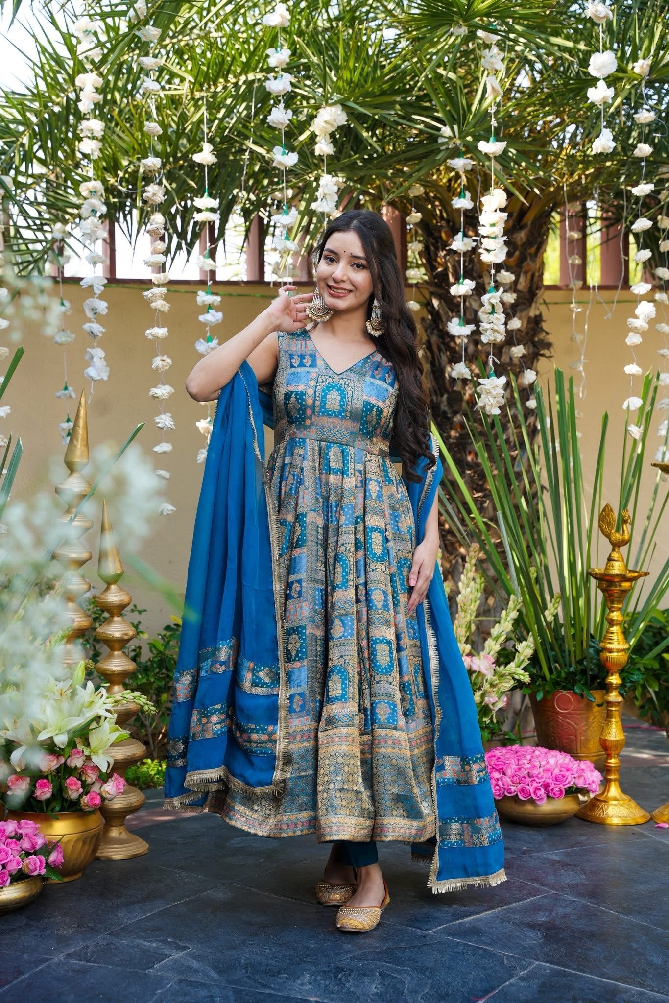 Buy Saanjariya Blue Wedding Wear Anarkali Suit Set Online in India | Idaho  Clothing