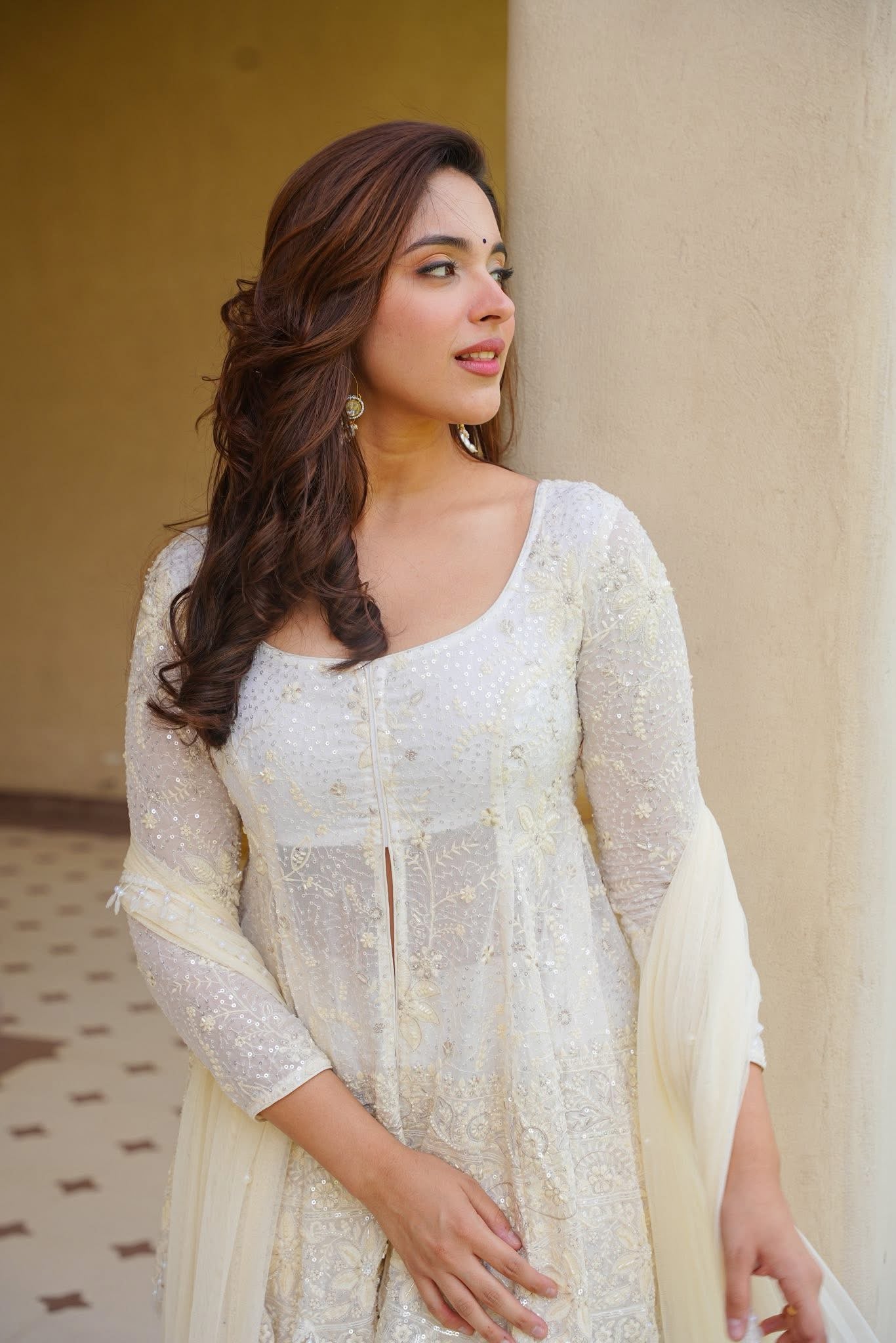 Siyaana White Heavy Embroidered Sharara Set