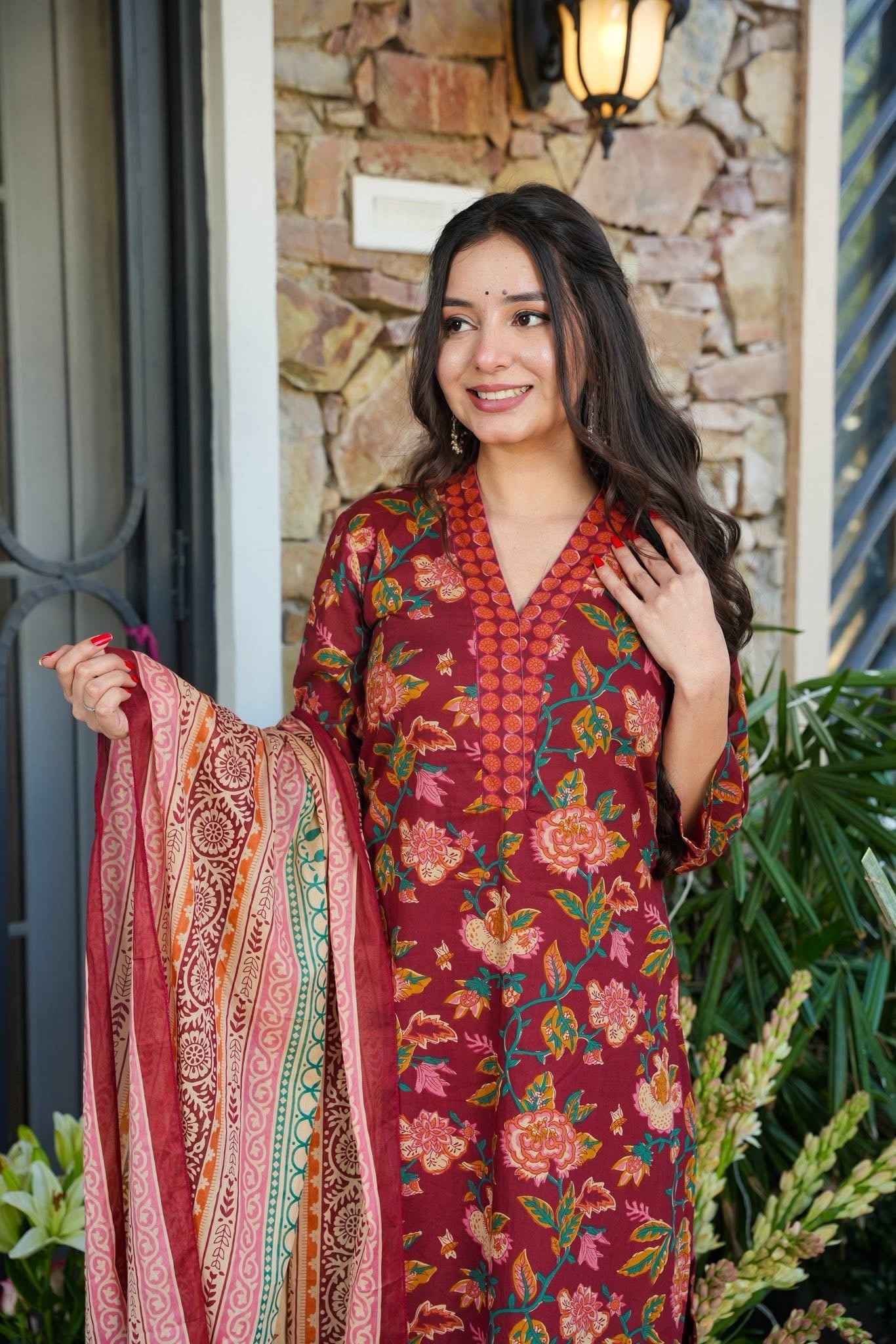 Surkhgul Cotton Straight Kurta Set