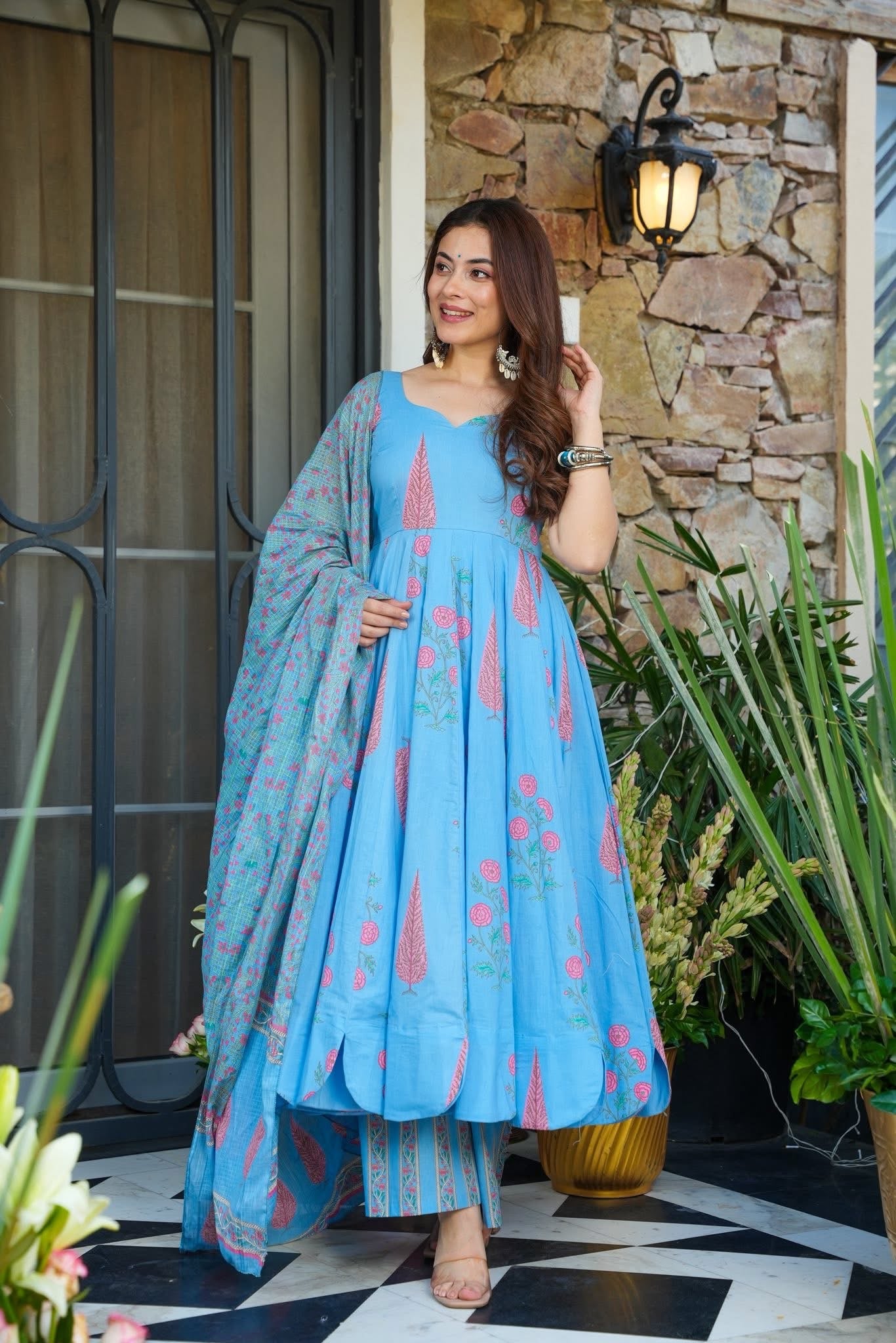 Buy Gatika Printed Cotton Anarkali Suit Set Online in India | Idaho Clothing Buy Gatika Printed Cotton Anarkali Suit Set Online in India | Idaho Clothing