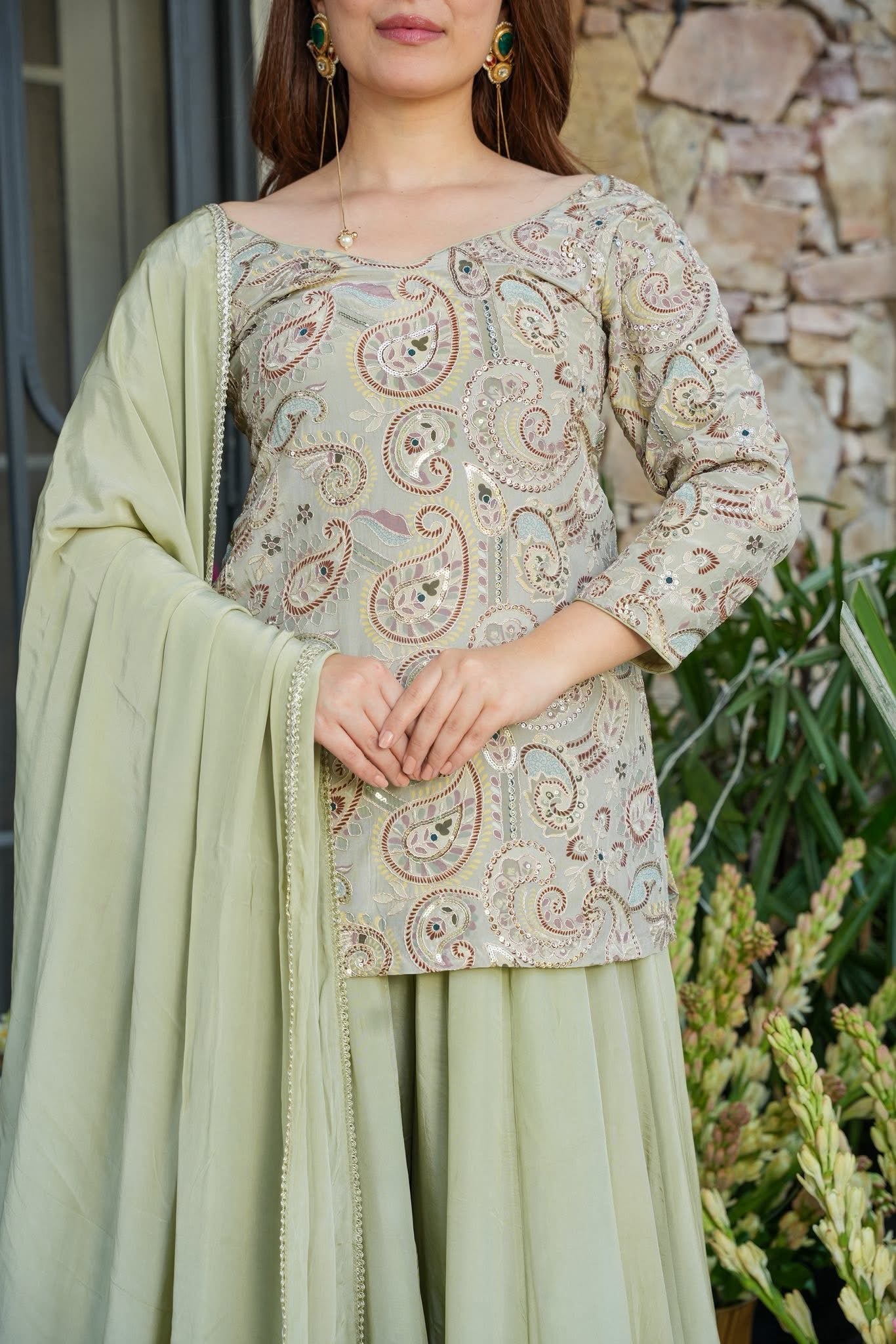 Shine Whisper Embellished Sharara Set