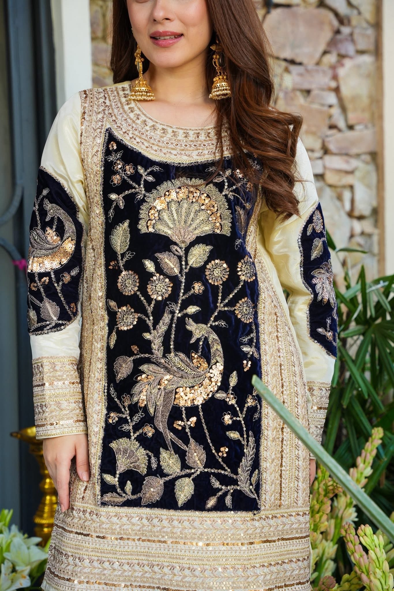 Mizaal Royal Velvet Cosmos Sharara Set