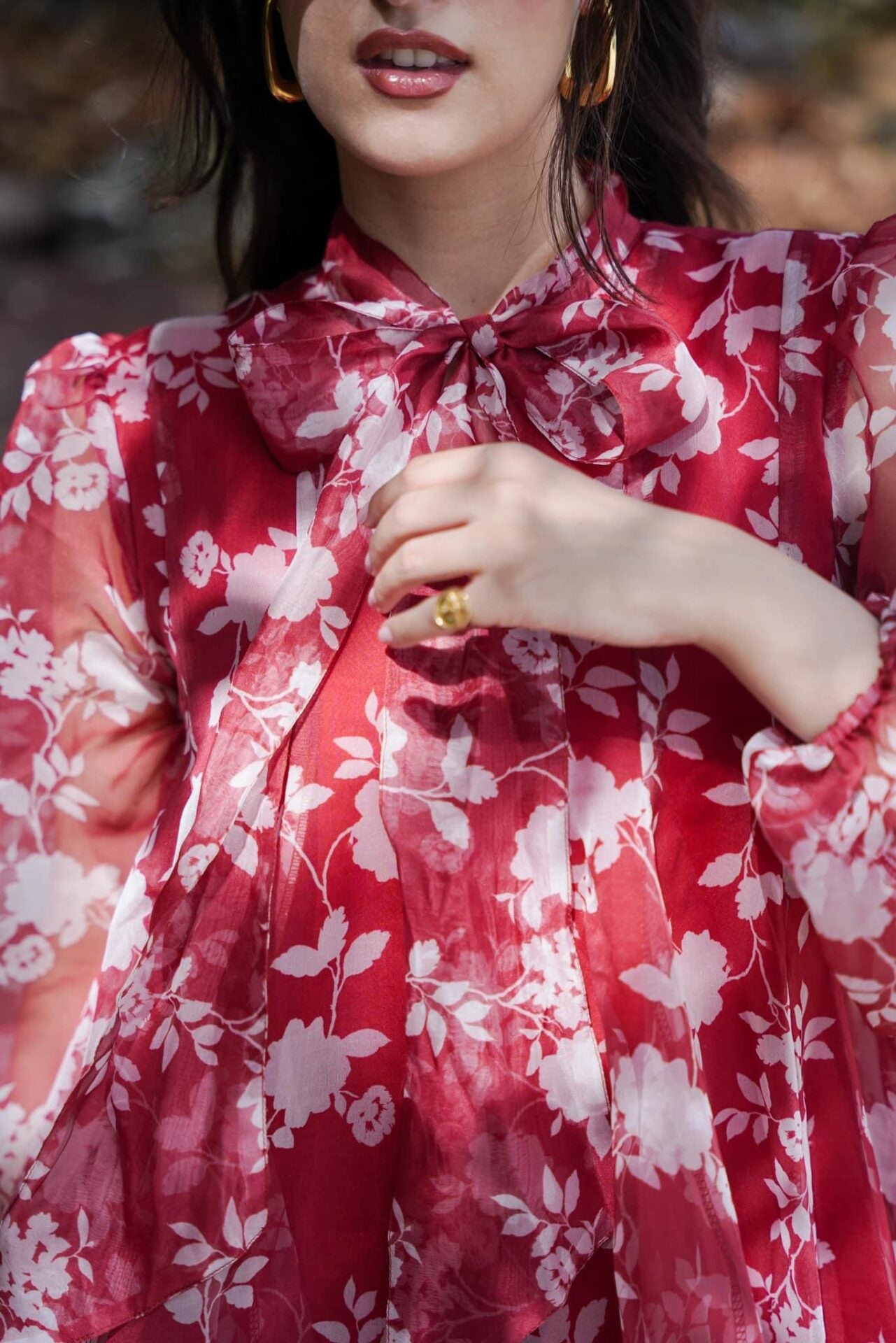 Red & White Ruby Organza Knee-Length Reverie Dress