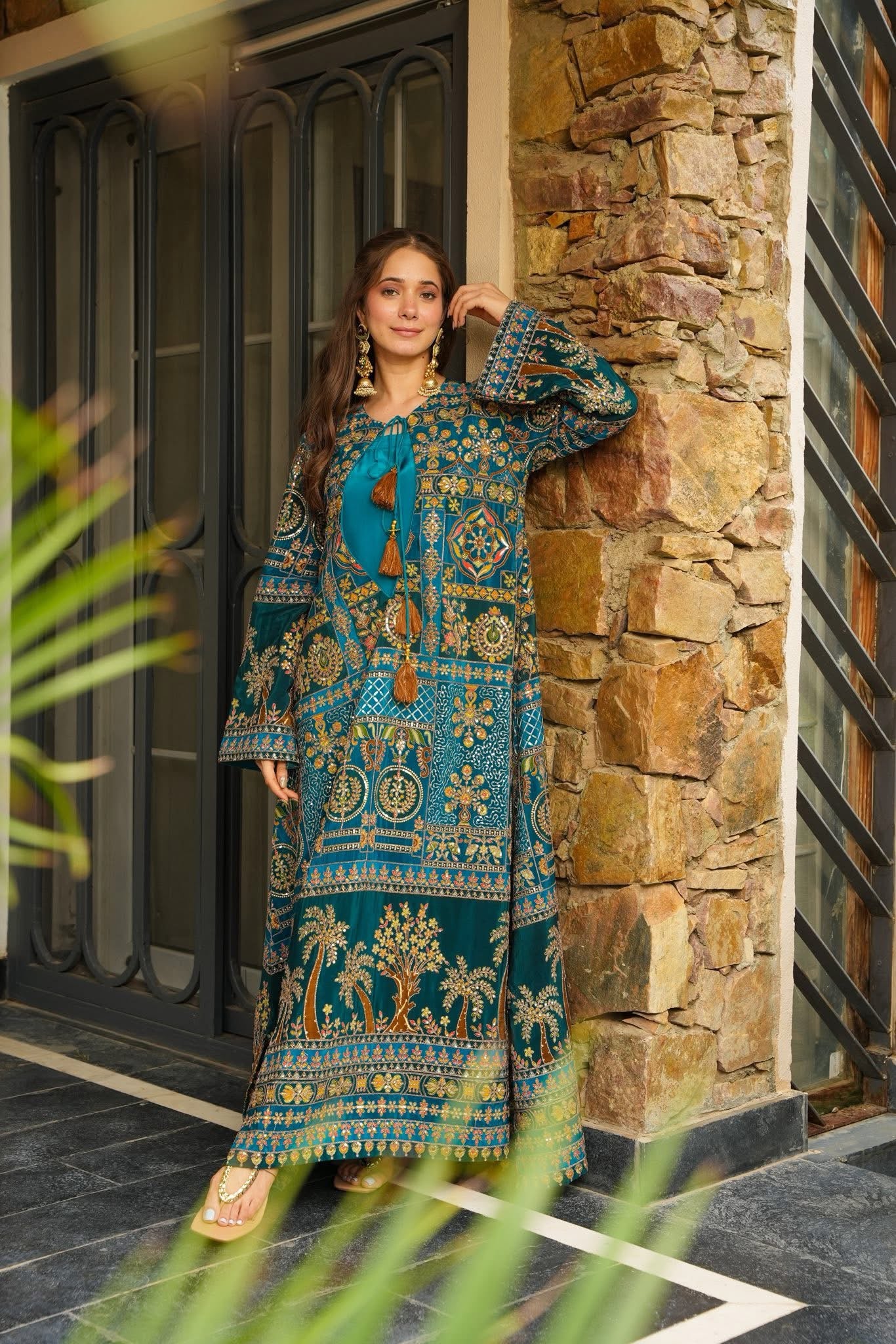 Buy Teal Taj Ethnic Maxi Dress Online in India | Idaho Clothing Buy Teal Taj Ethnic Maxi Dress Online in India | Idaho Clothing