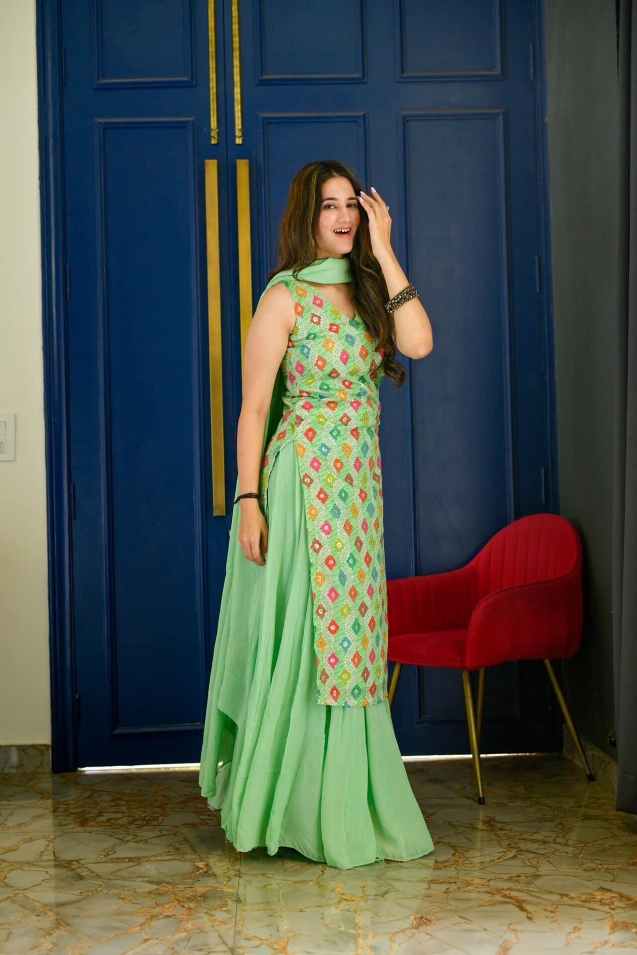 LIGHT GREEN EMBROIDERED KURTA PALAZZO SET