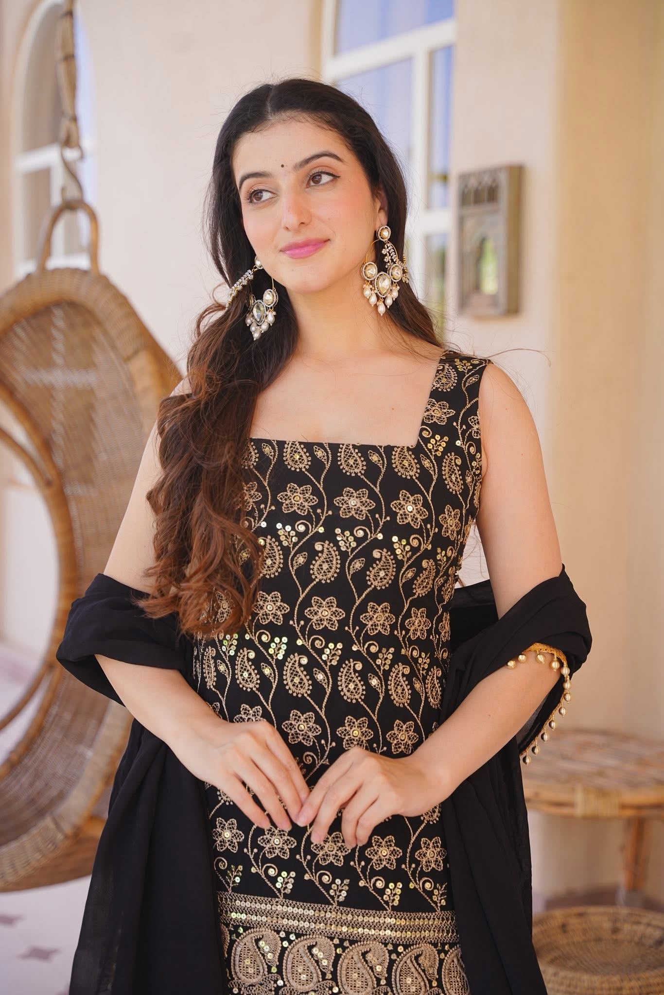 Vayusha Black Embroidered Sharara Set