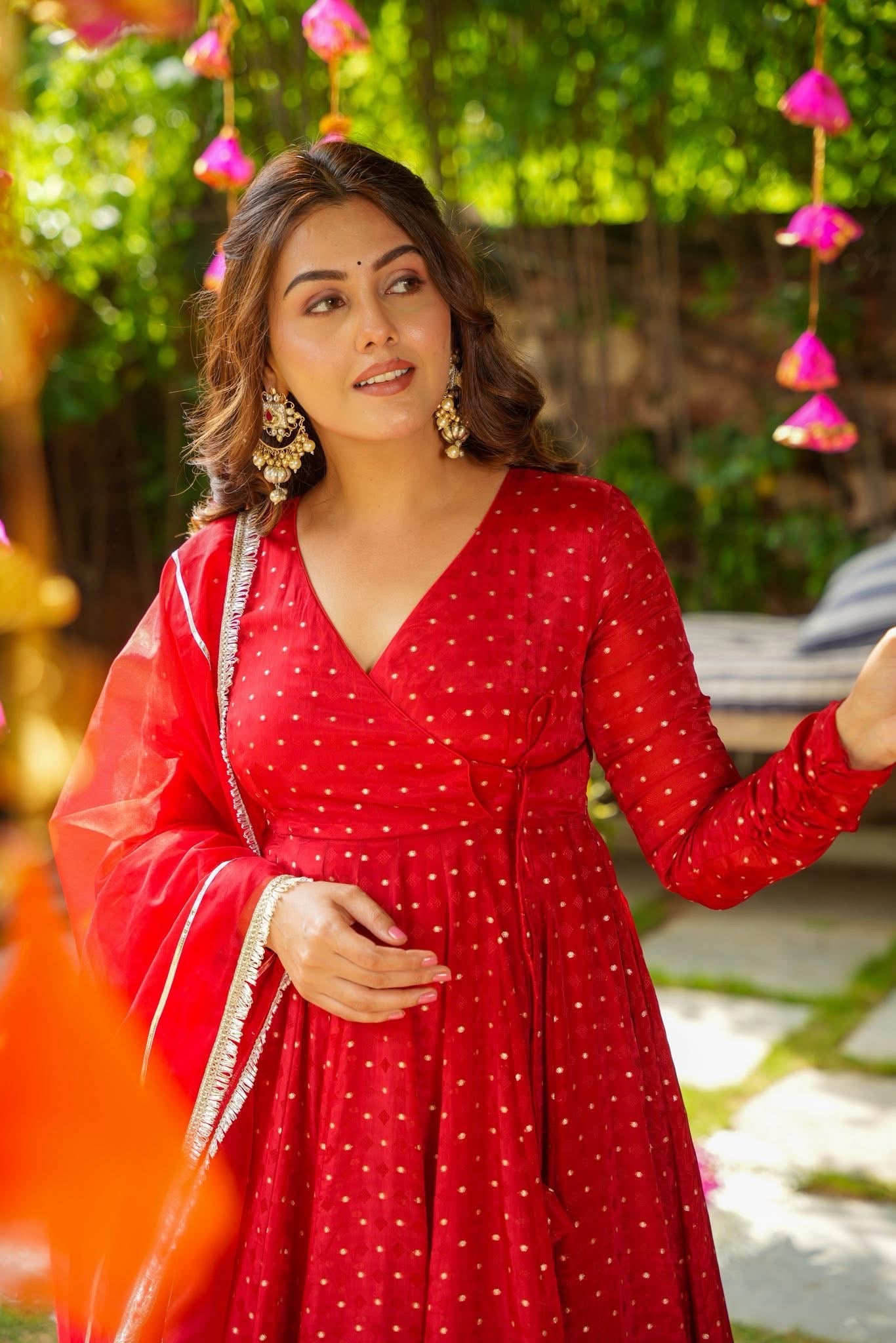 Cerise Red Organza Suit Set