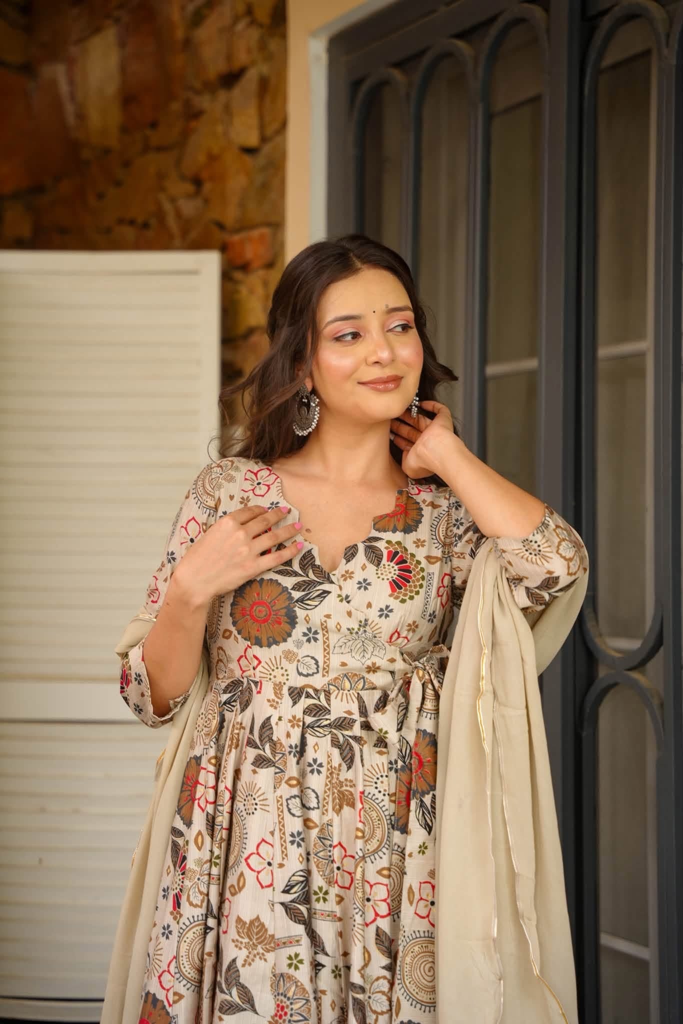 Risha Floral Cotton Anarkali Suit Set