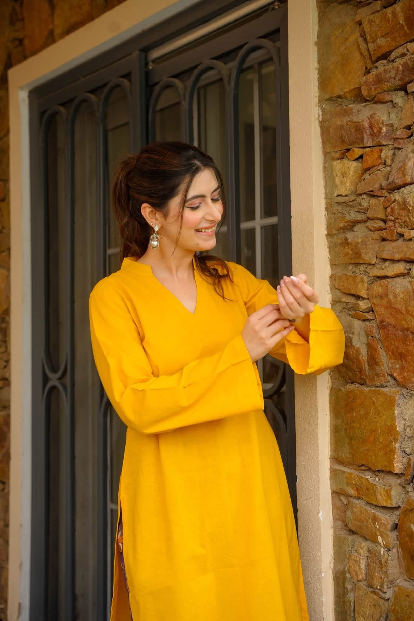 Barin Yellow Cotton Kurta Set