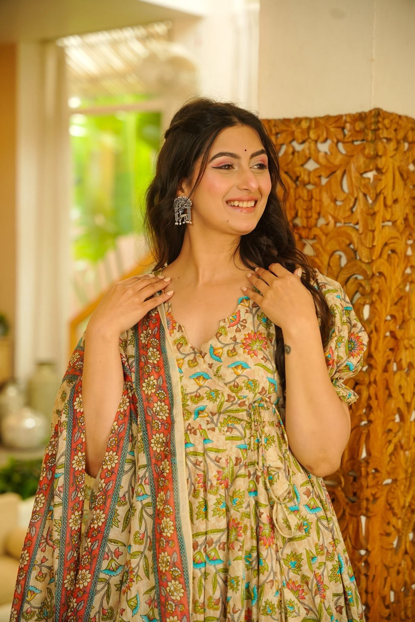 Gulnoor Cotton Anarkali Suit Set