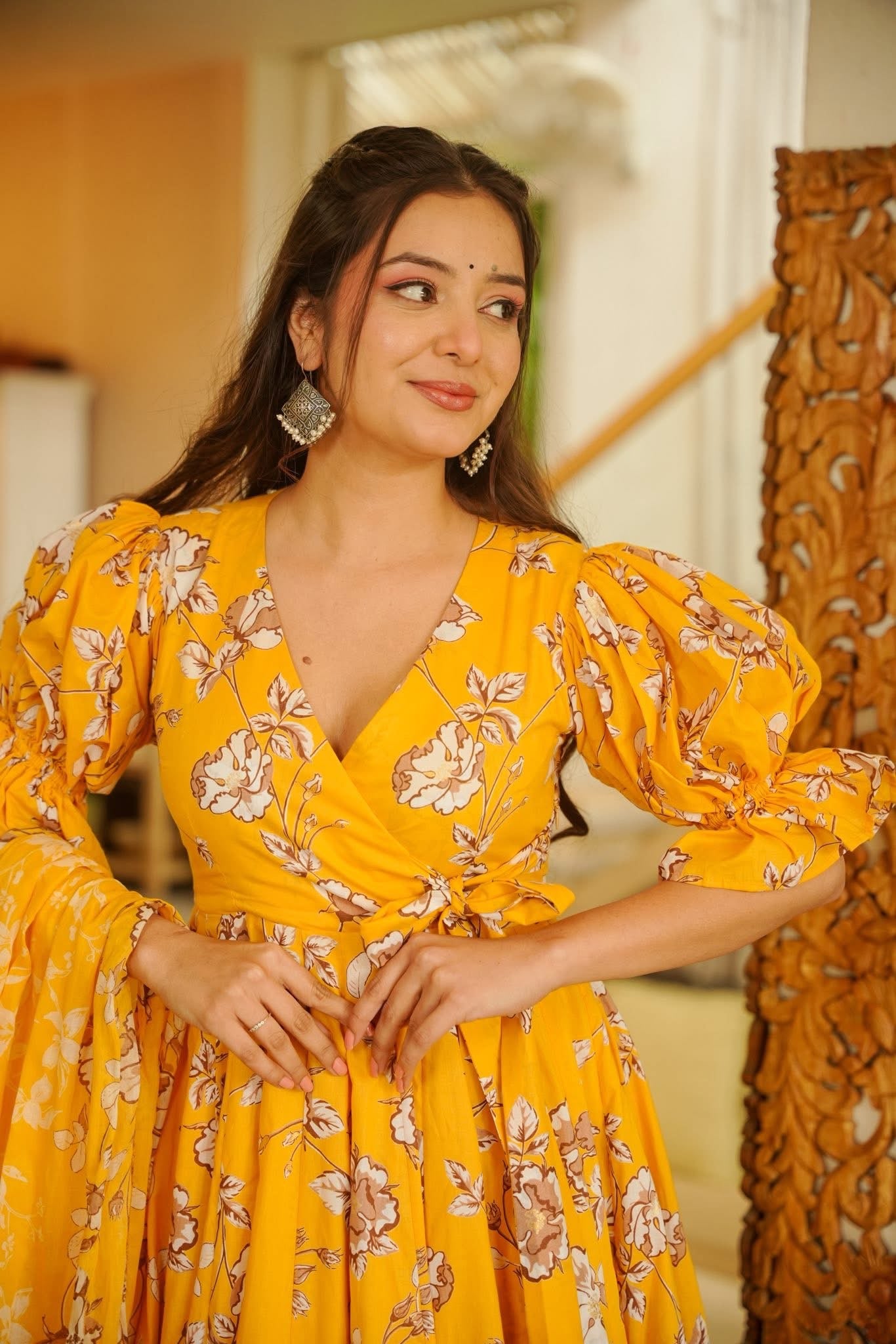 Mysha Yellow Cotton Anarkali Suit Set