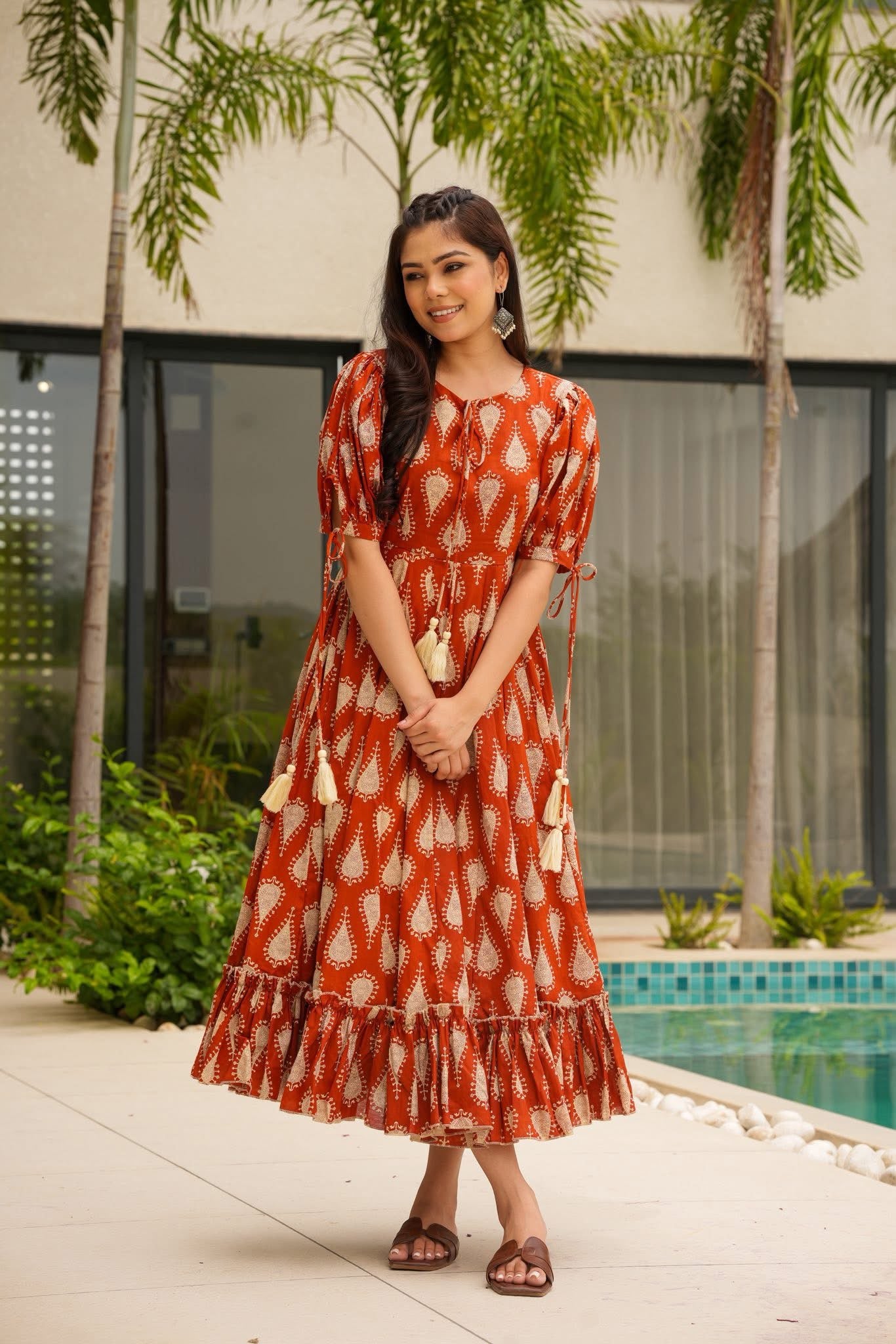 Buy Rust Paisley Cotton Printed Dress Online in India | Idaho Clothing Buy Rust Paisley Cotton Printed Dress Online in India | Idaho Clothing
