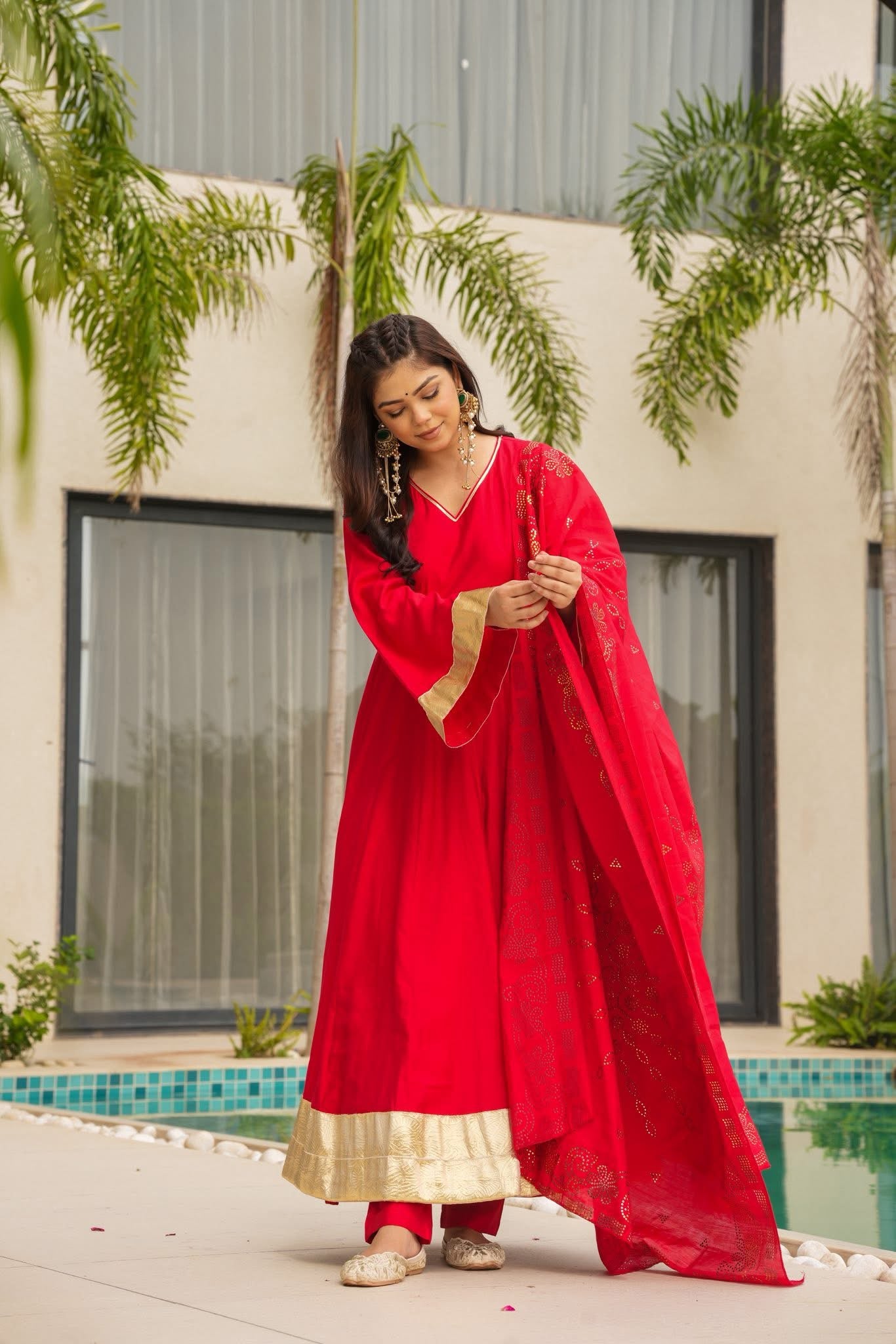 Buy Cyrene Red Party Wear Anarkali Set Online in India