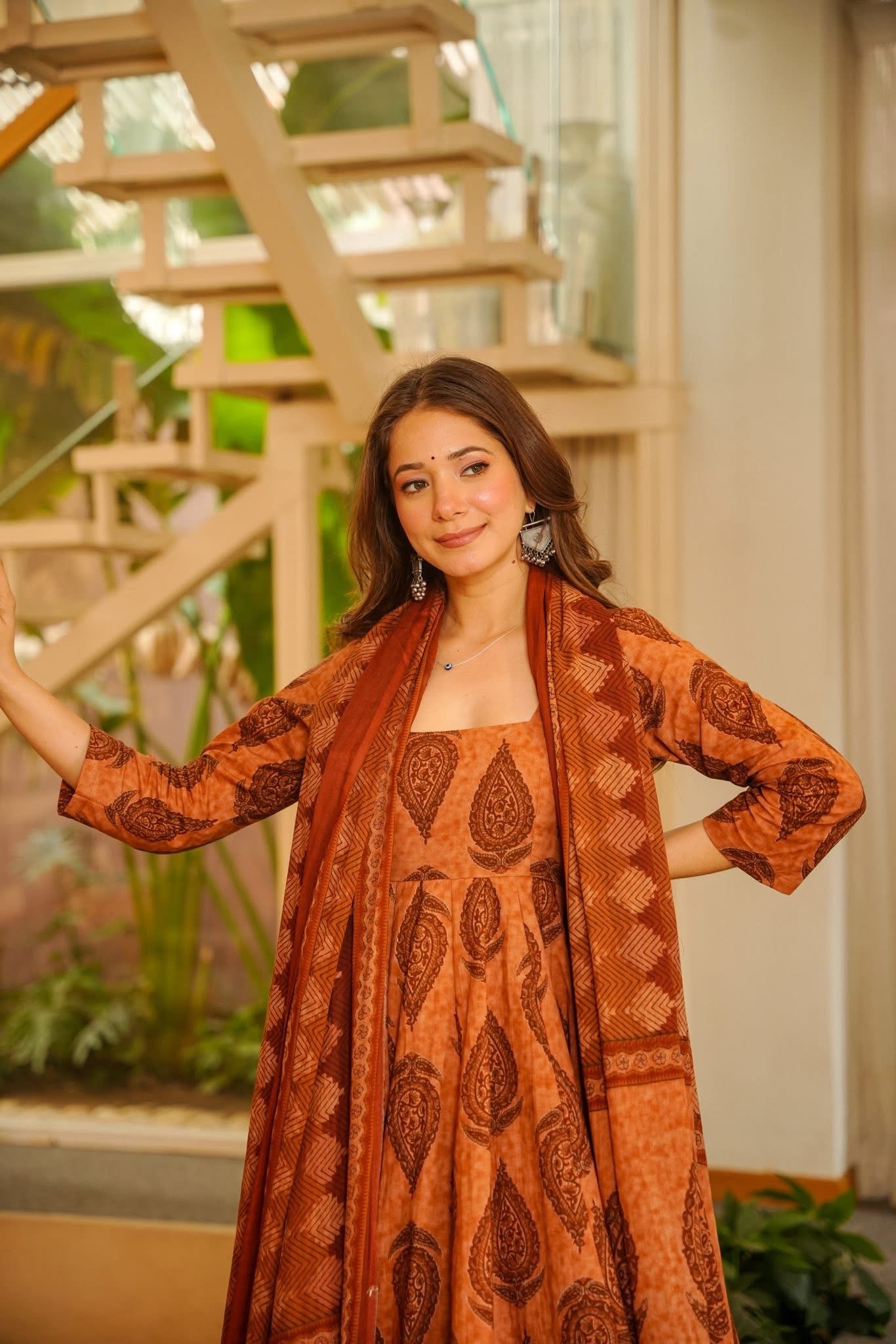 Anvaya Block Printed Cotton Anarkali Suit Set