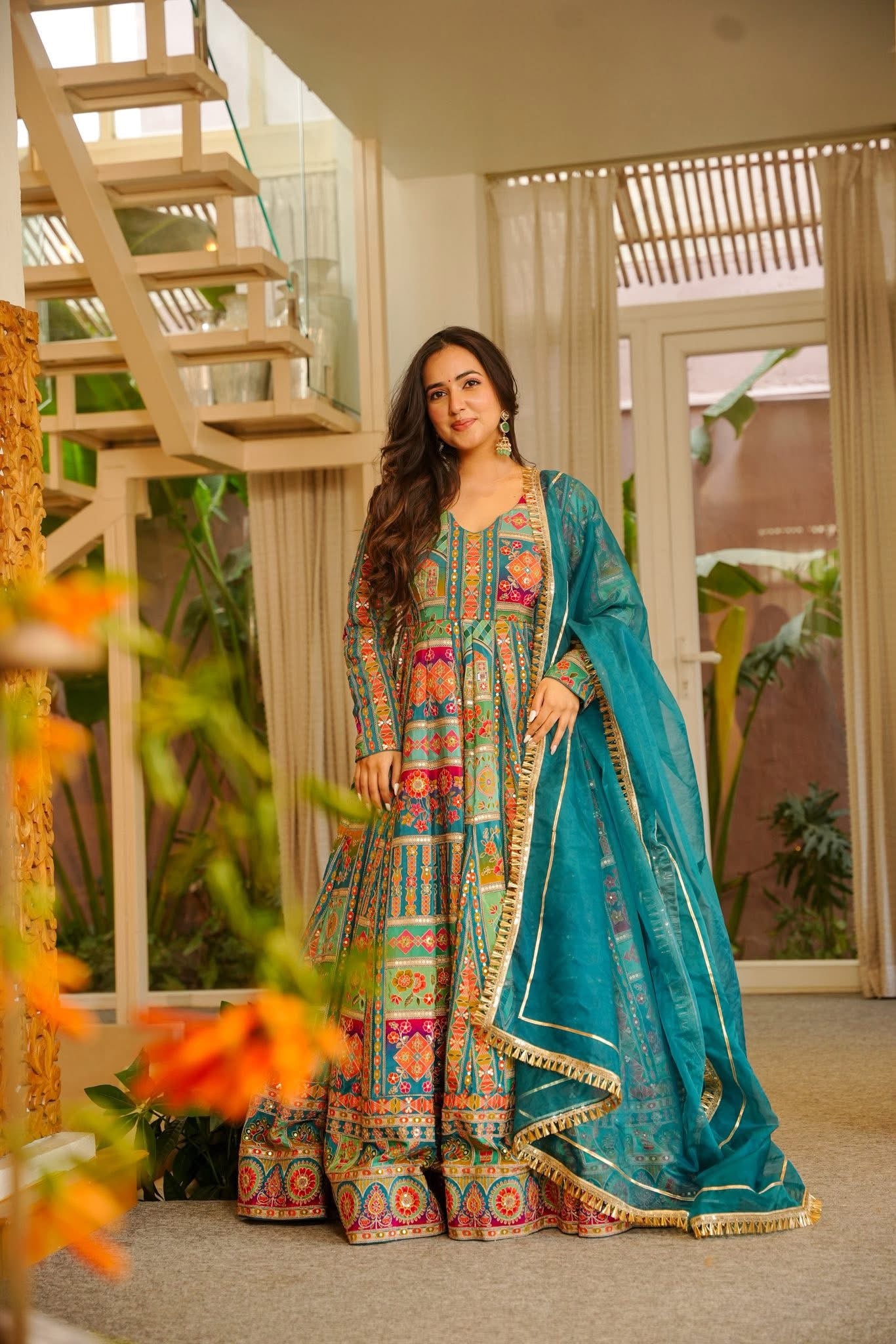 Buy Zarafshan Teal Heavy Maxi Set Online in India | Idaho Clothing