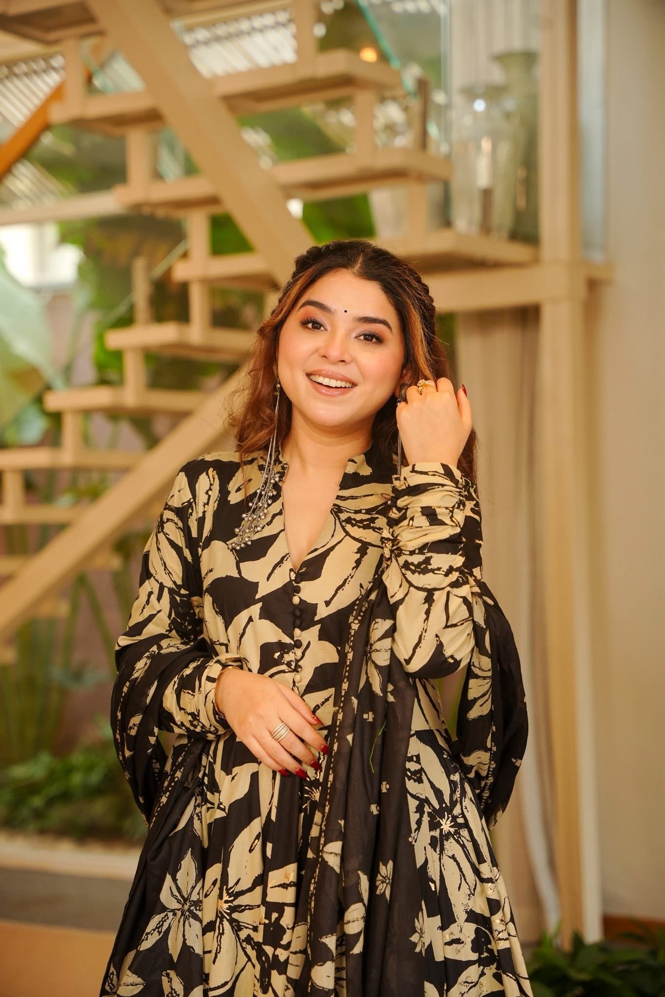 Shab Black Cotton Anarkali Suit Set