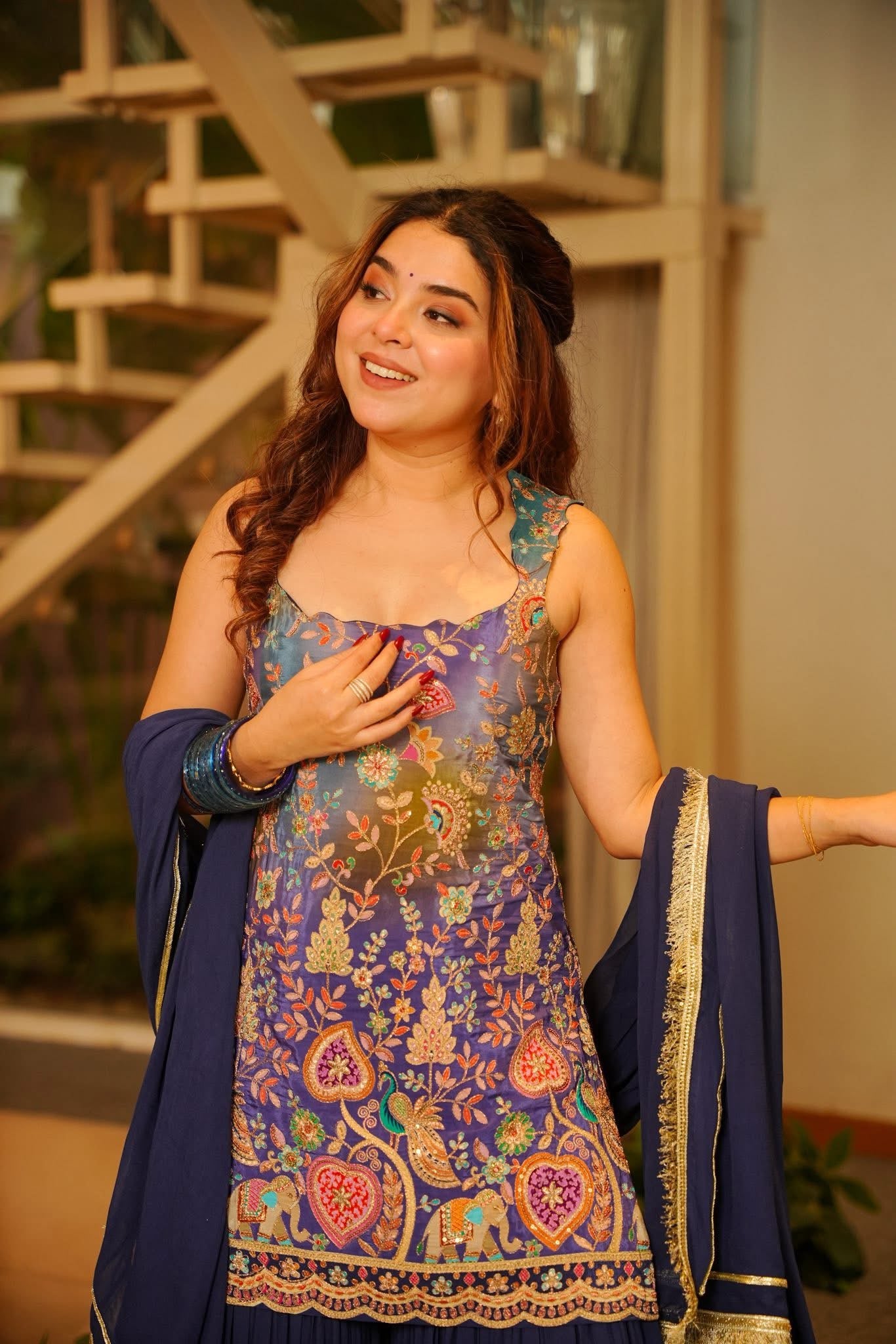 Janya Purple Heavy Embroidered Sharara Set