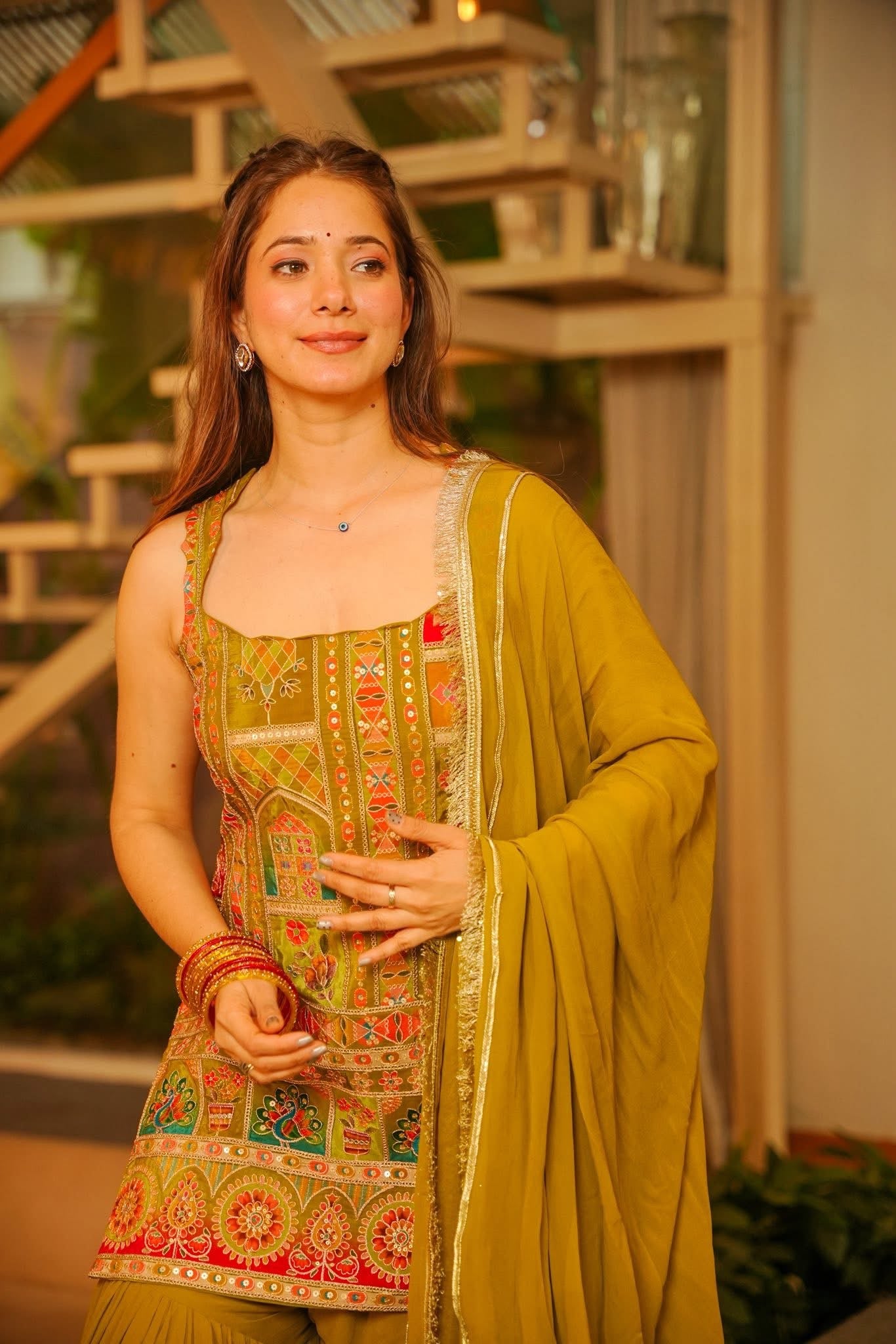 Hirz Green Heavy Embroidered Sharara Set