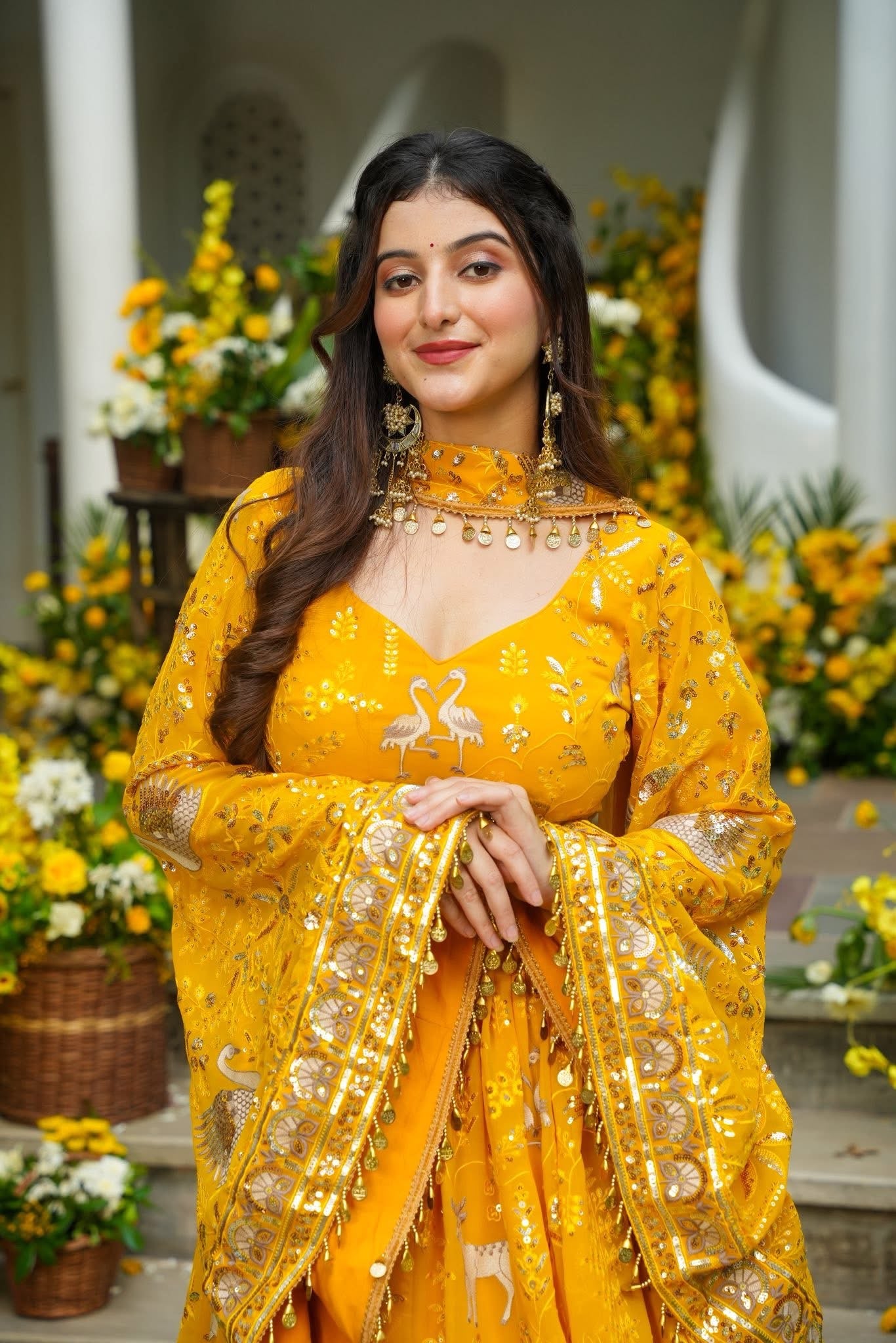 Nitara Marigold Heavy Embroidered Lehenga Set