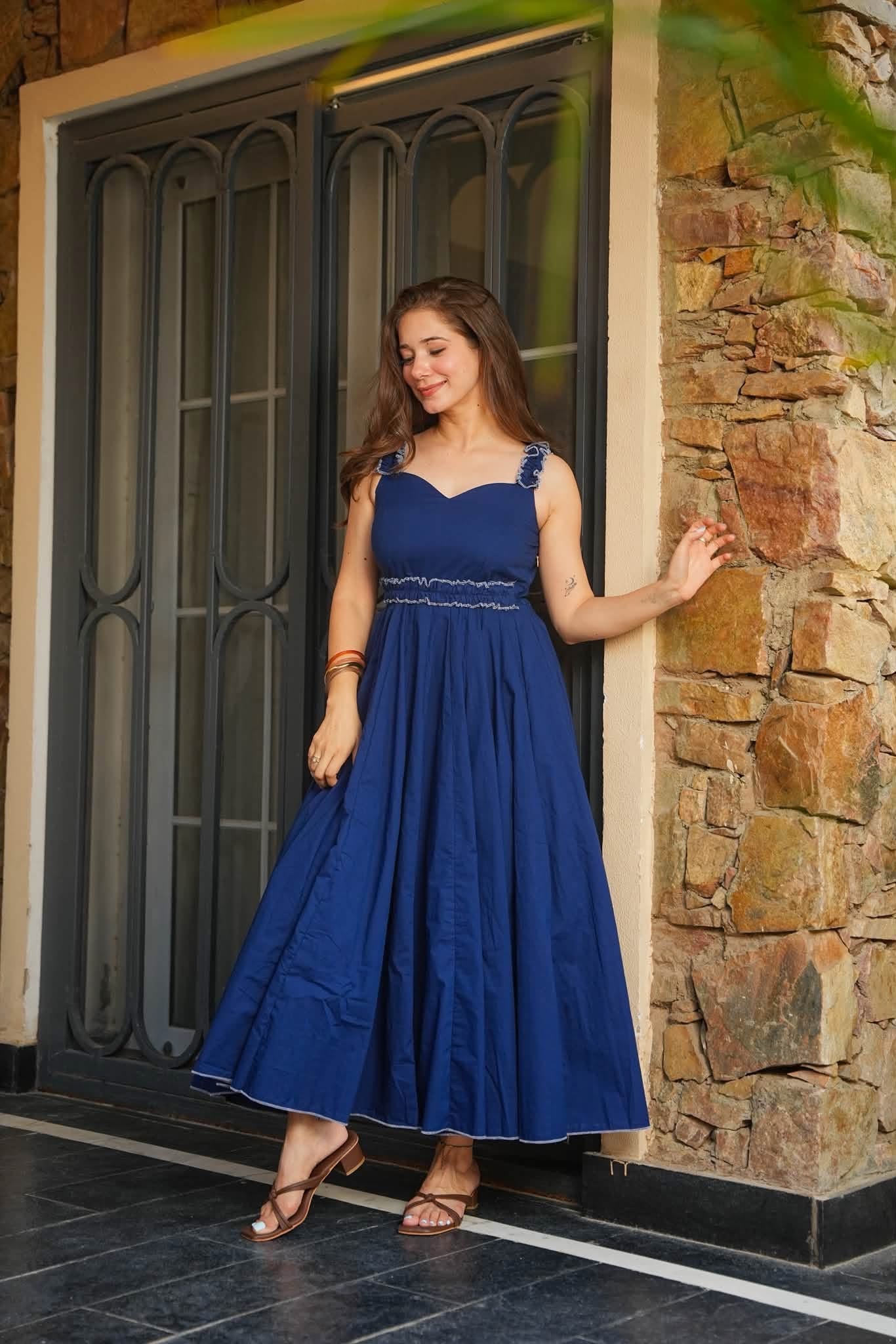Buy Ocean Veil Blue Cotton Dress Online in India