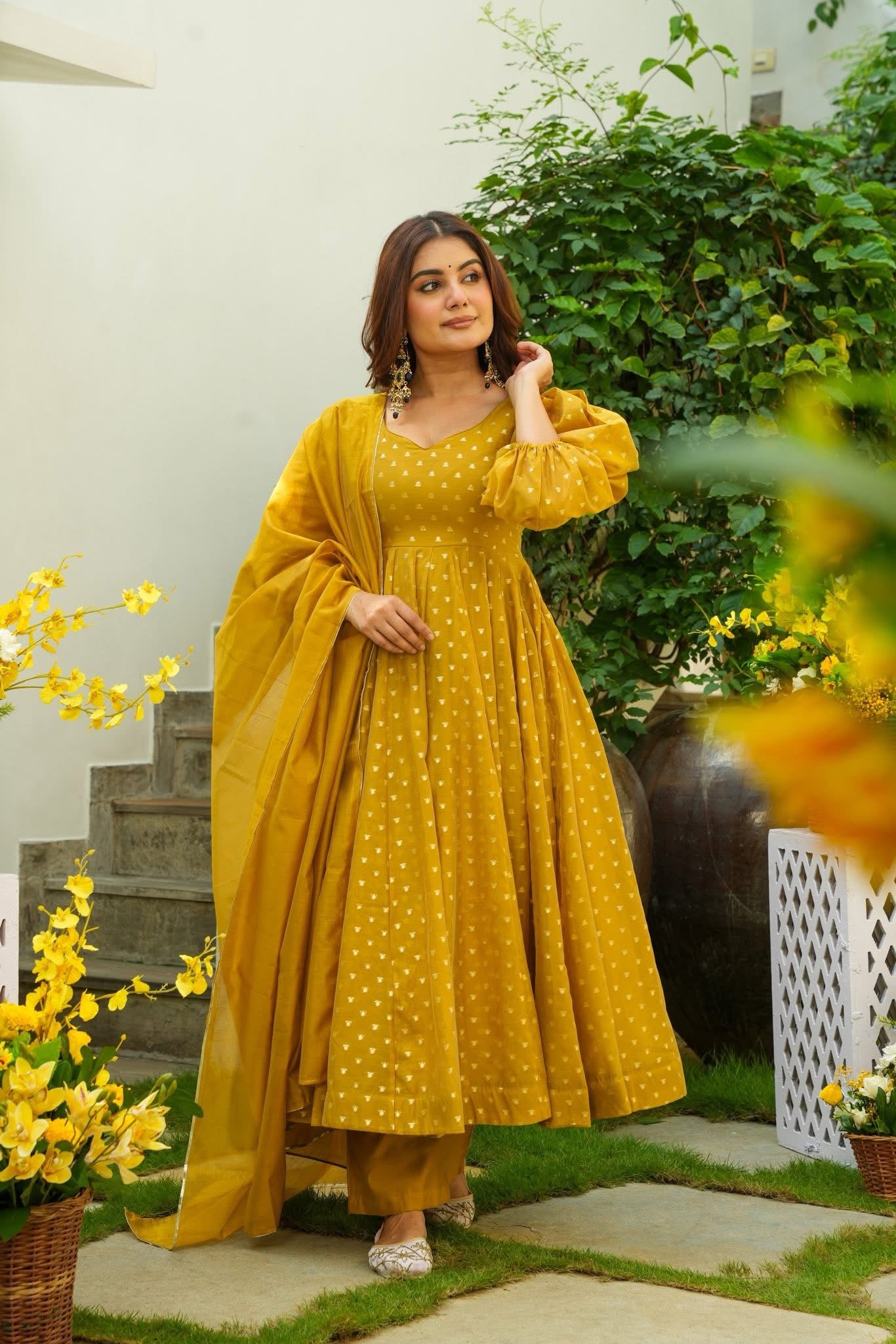 long sleeve anarkali dress Buy Tawny Puff Sleeves Anarkali Suit Set Online in India
