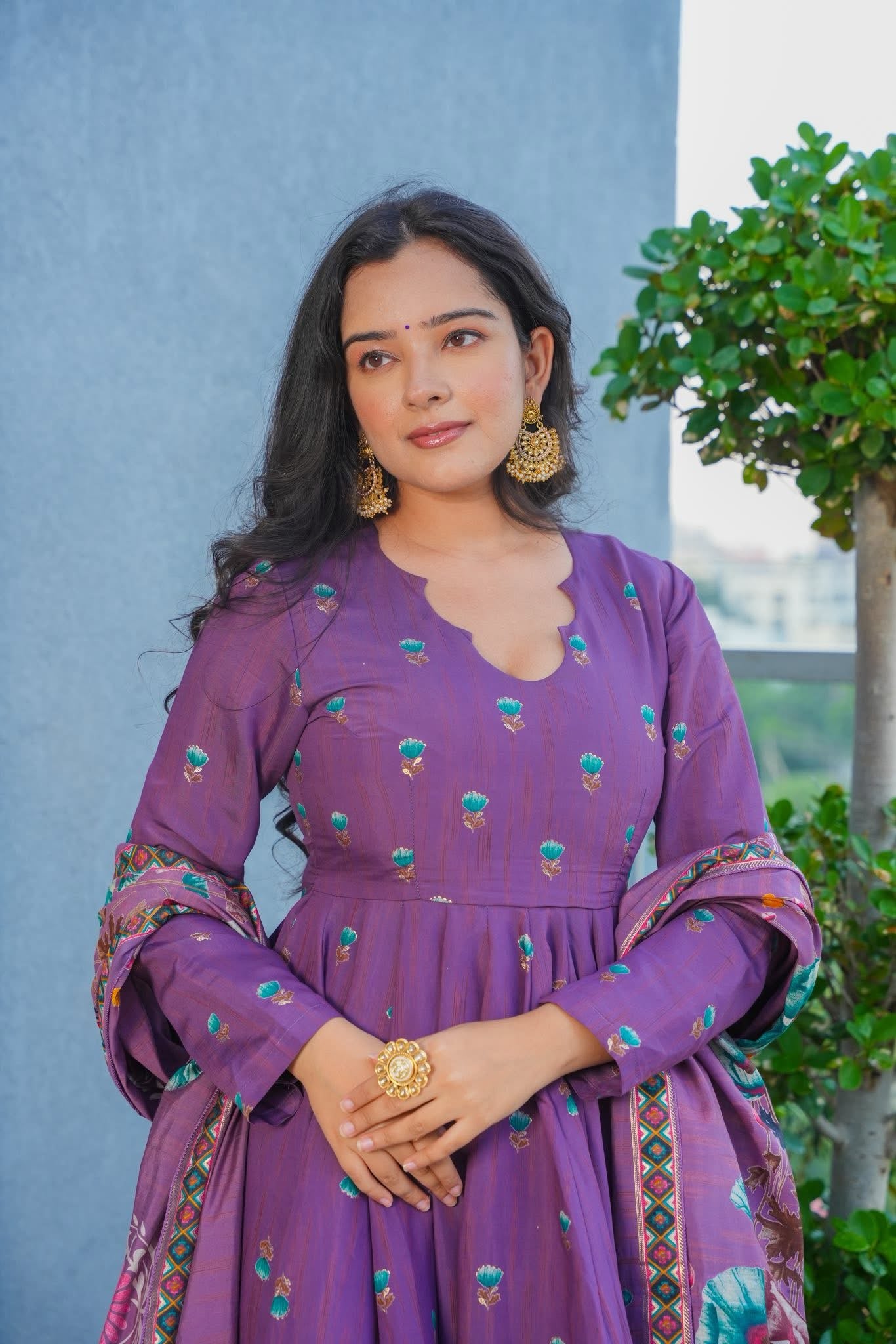 Tulip Canvas Muslin Anarkali Suit Set