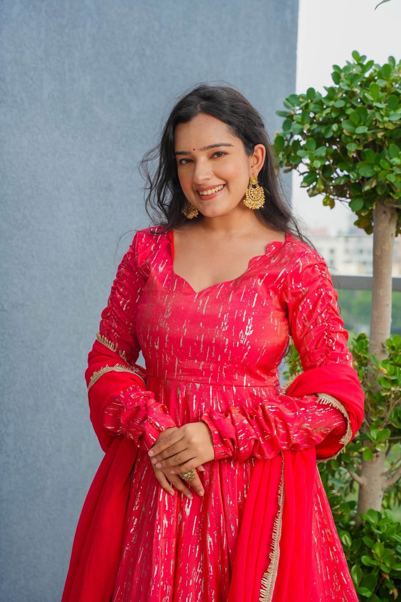 Mistara Red Festive Wear Anarkali Suit Set