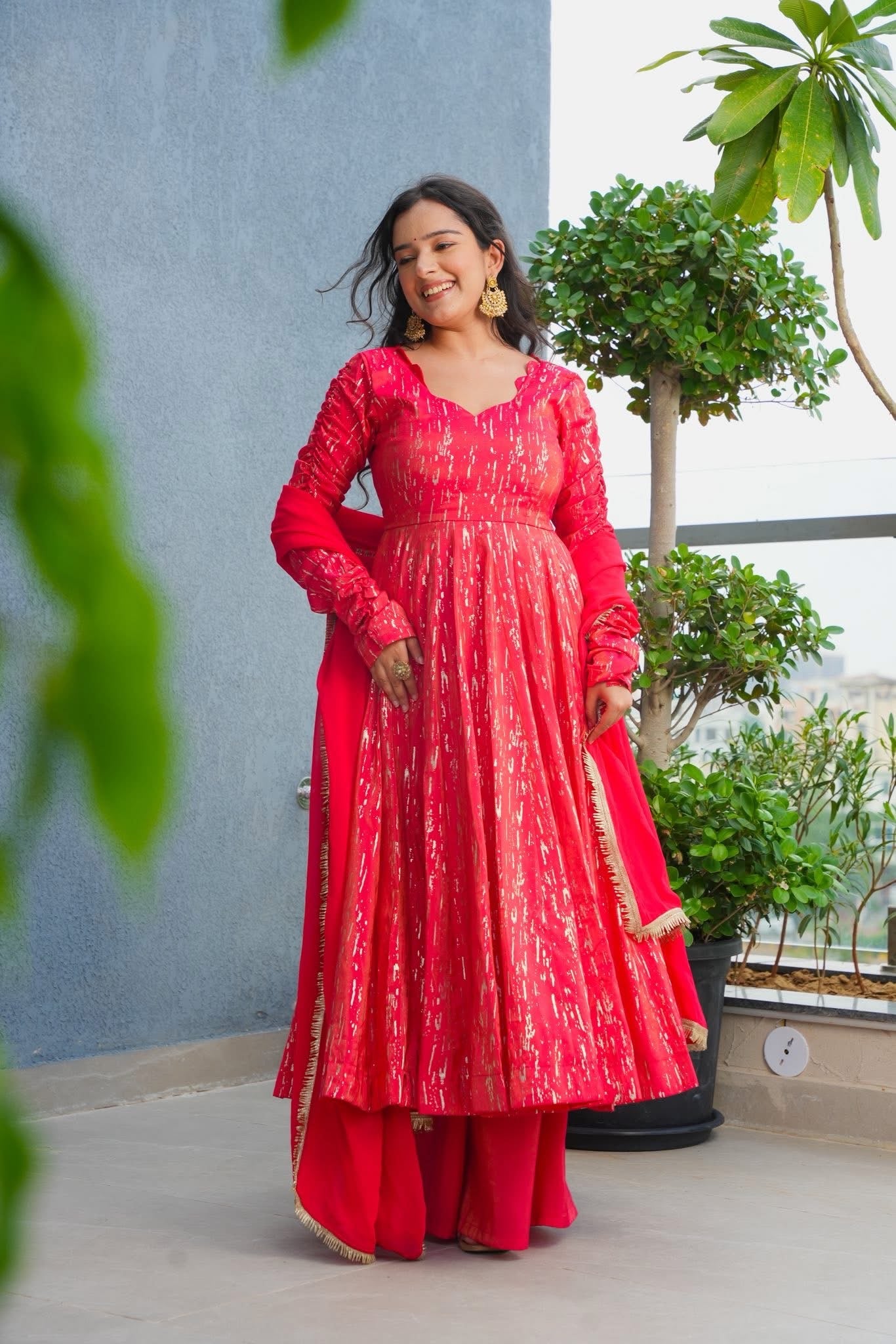 Buy Mistara Red Festive Wear Anarkali Suit Set Online in India