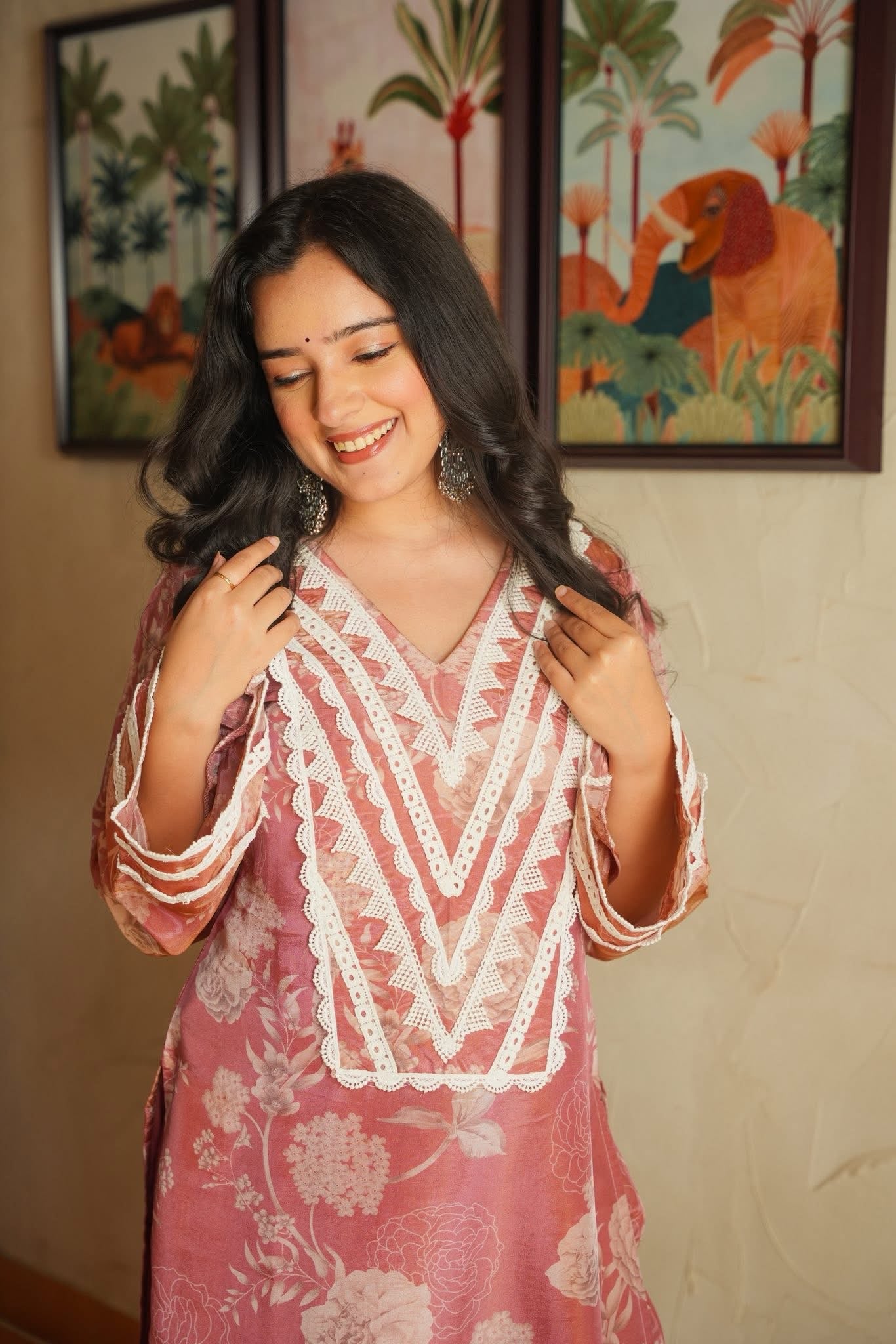 Apricot Canvas Organza Kurta Set