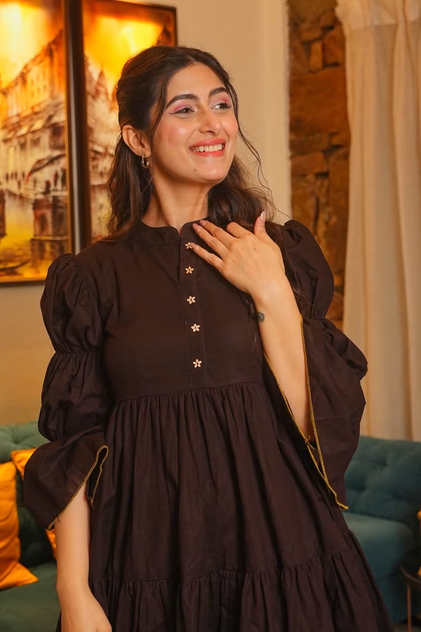 Avelia Brown Cotton Dress
