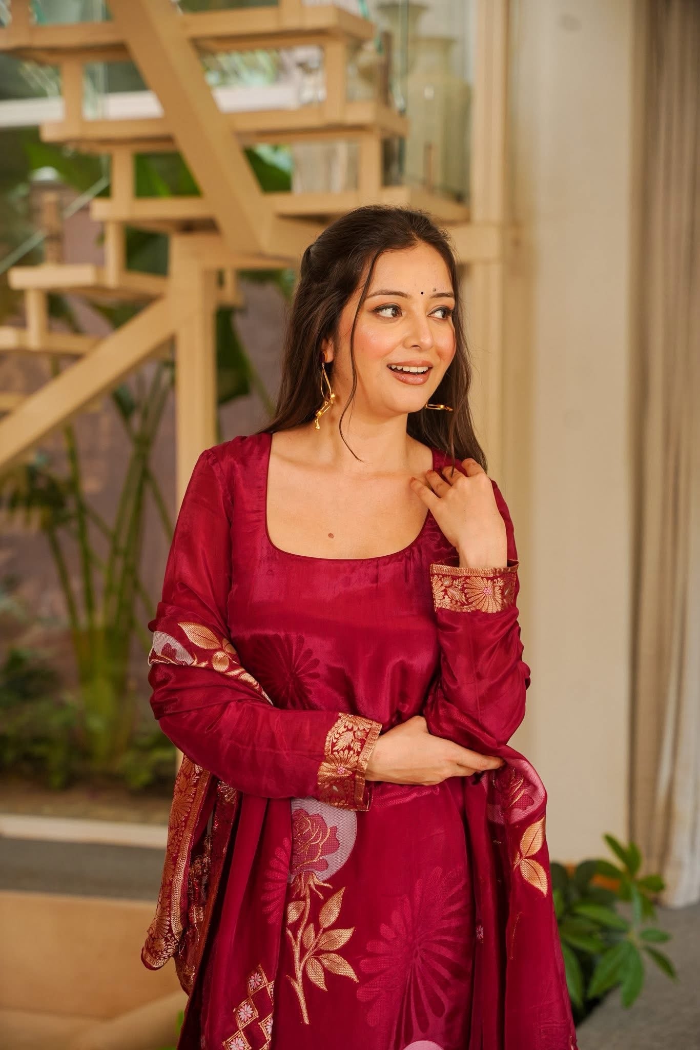 Ranjana Red Silk Kurta Set