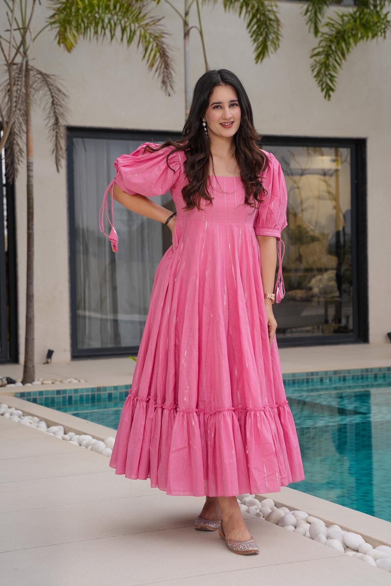 Buy Petal Grace Pink Cotton Dress Online in India