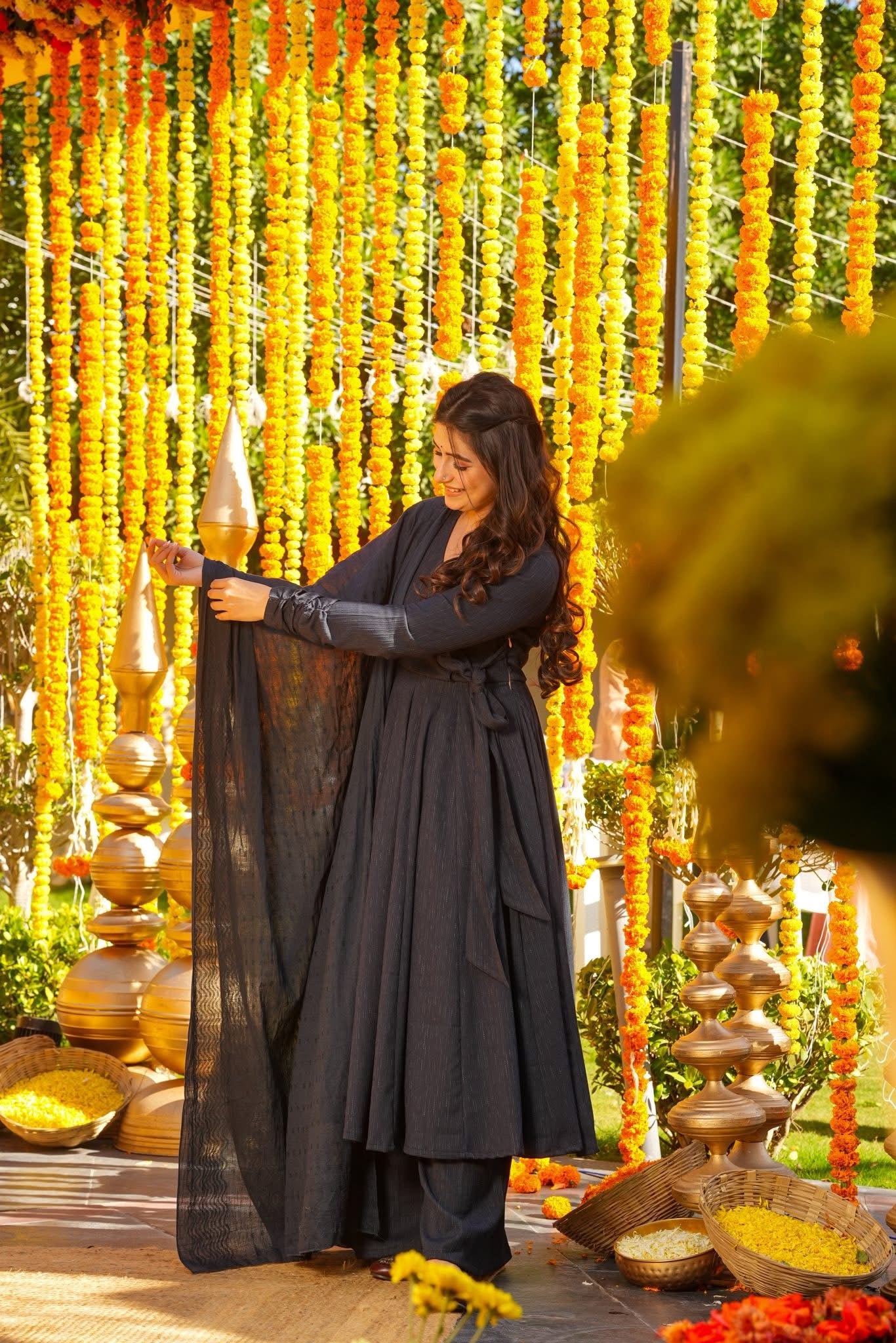Buy Nightwell Black Cotton Anarkali Suit Set Online in India