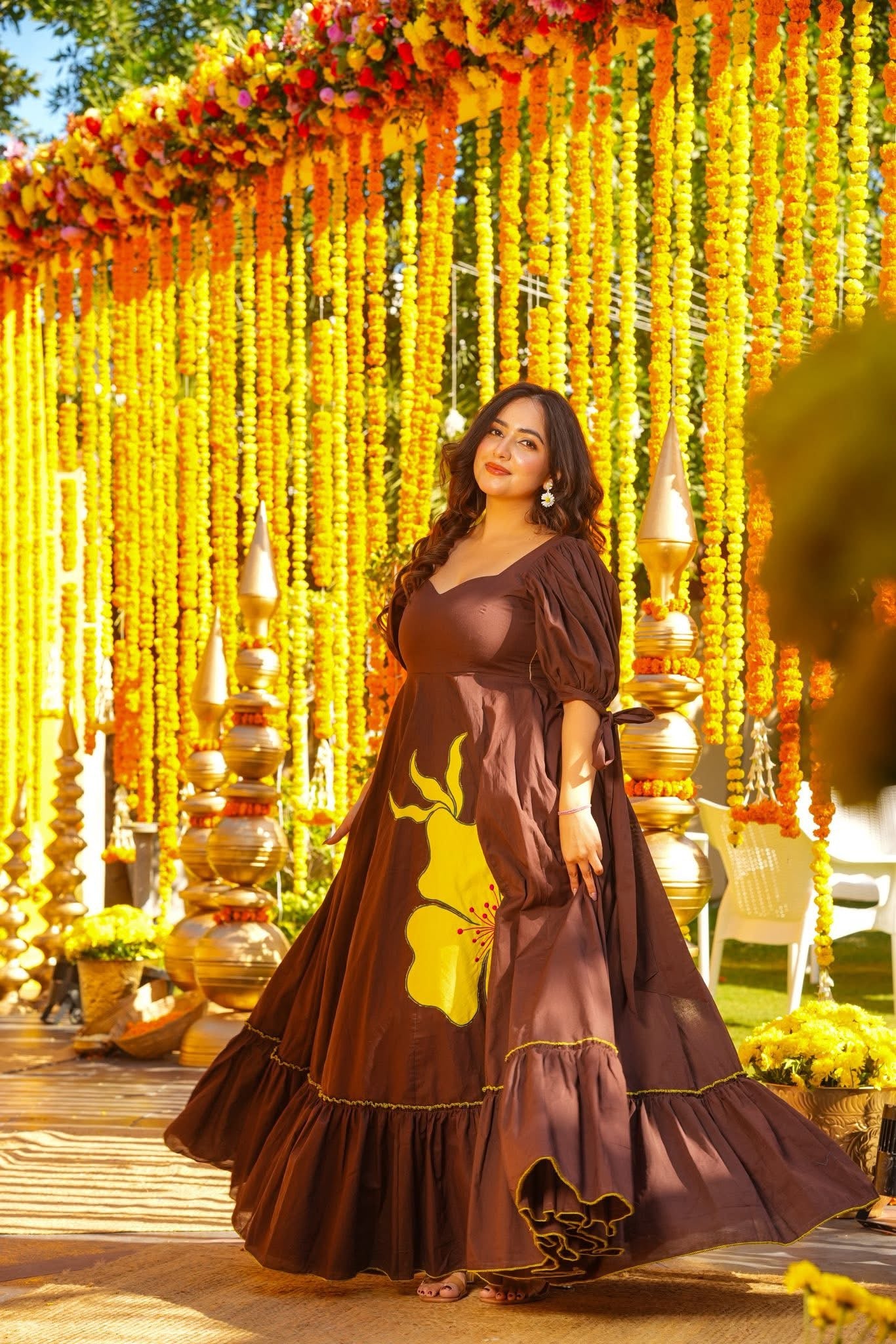 Buy Terren Brown Statement Maxi Dress Online in India