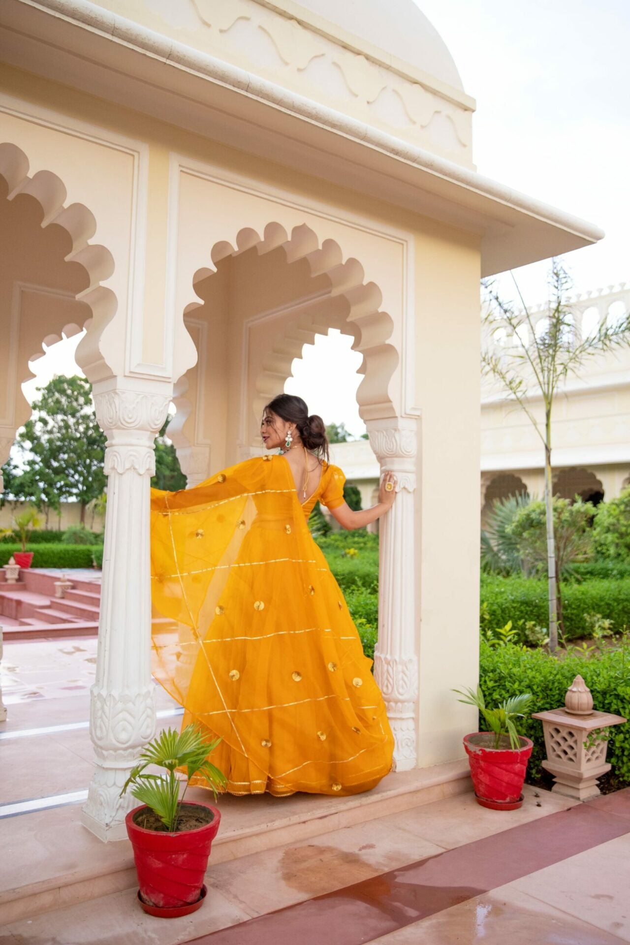 Yellow Organza Puff Sleeves Lehenga & Blouse With Dupatta