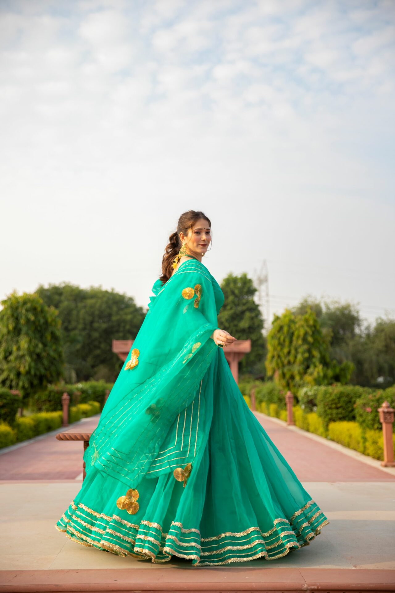 SHALE GREEN ORGANZA LEHENGA