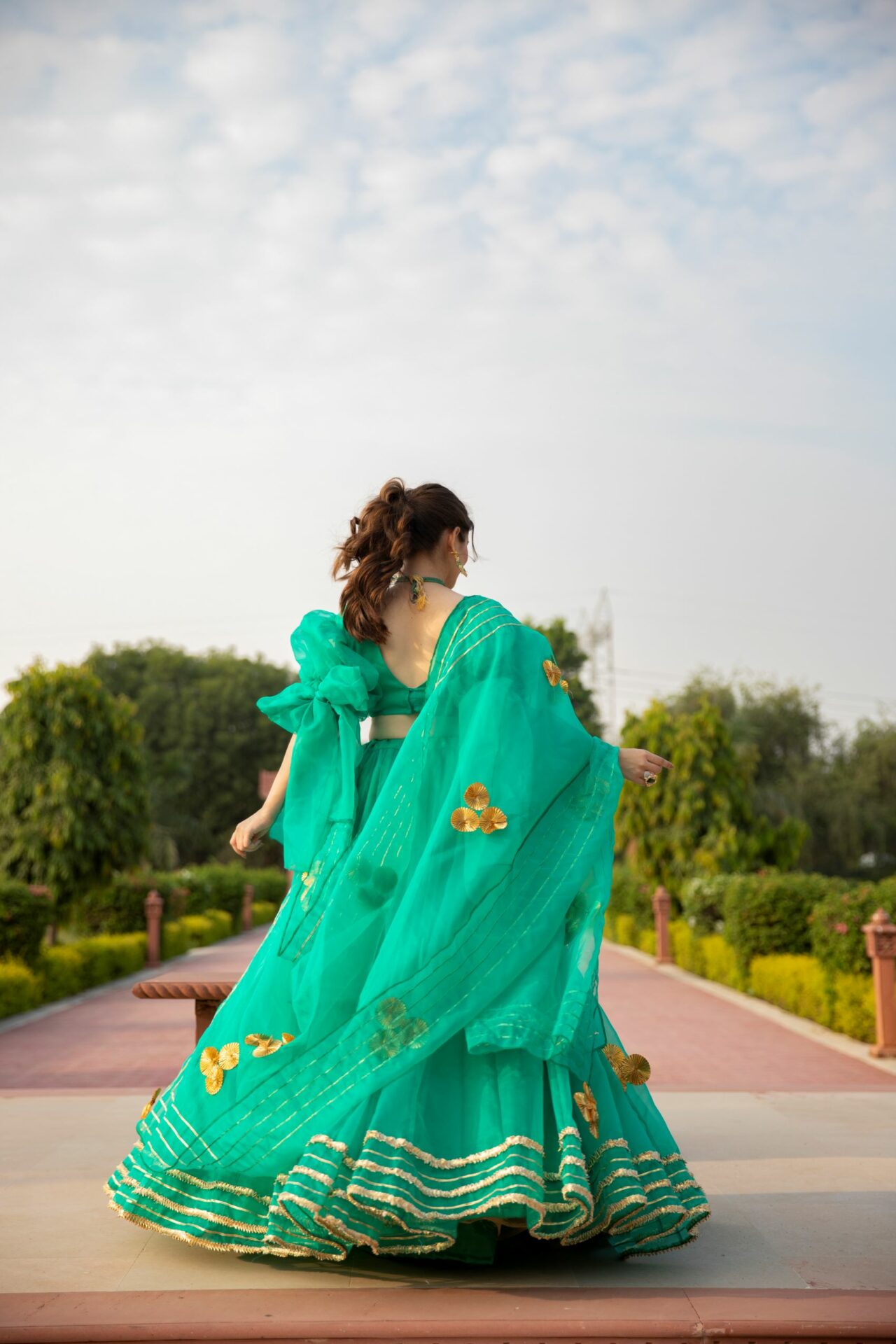 SHALE GREEN ORGANZA LEHENGA