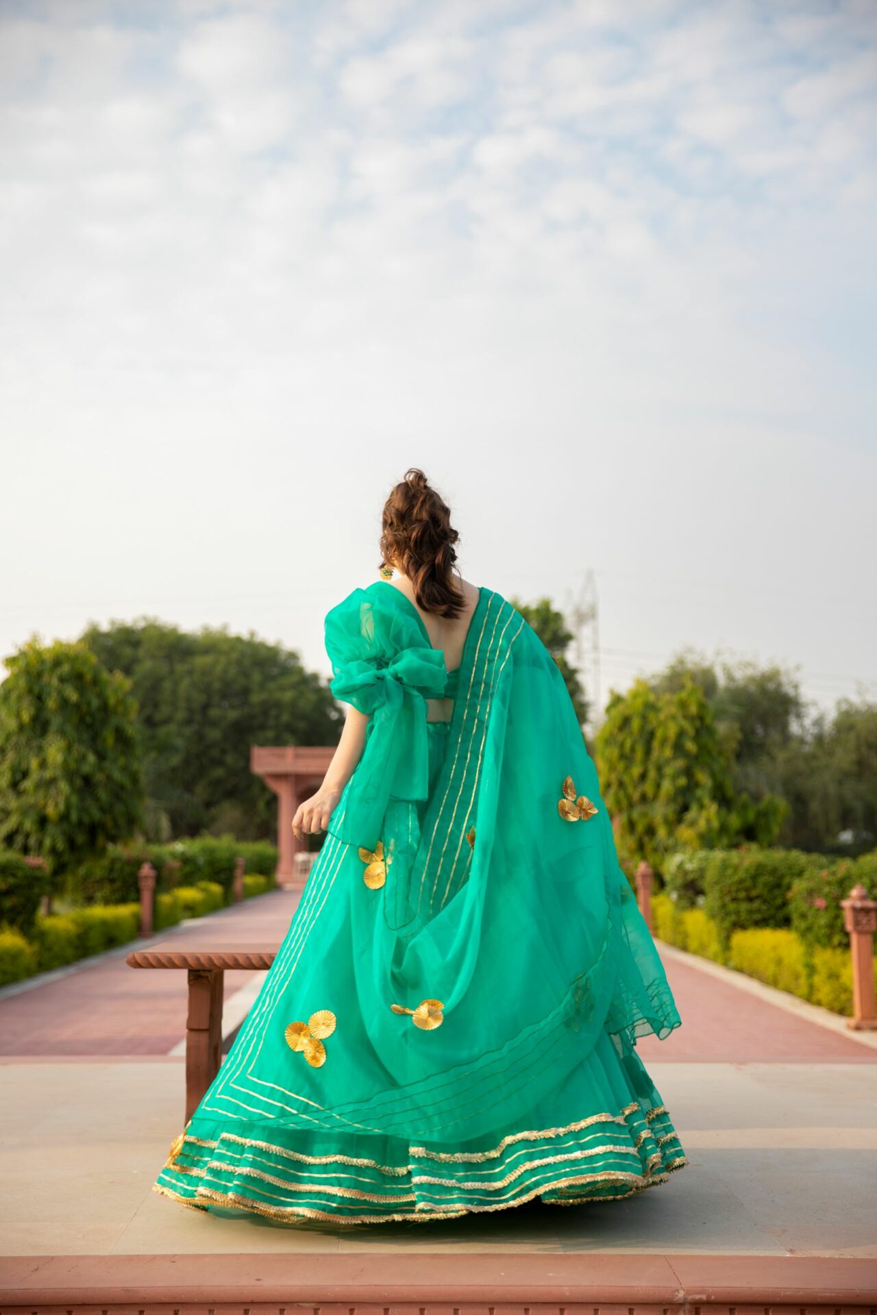 SHALE GREEN ORGANZA LEHENGA