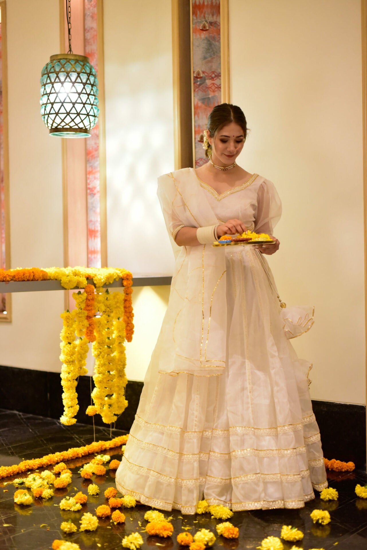 nooraniyat white organza lehenga