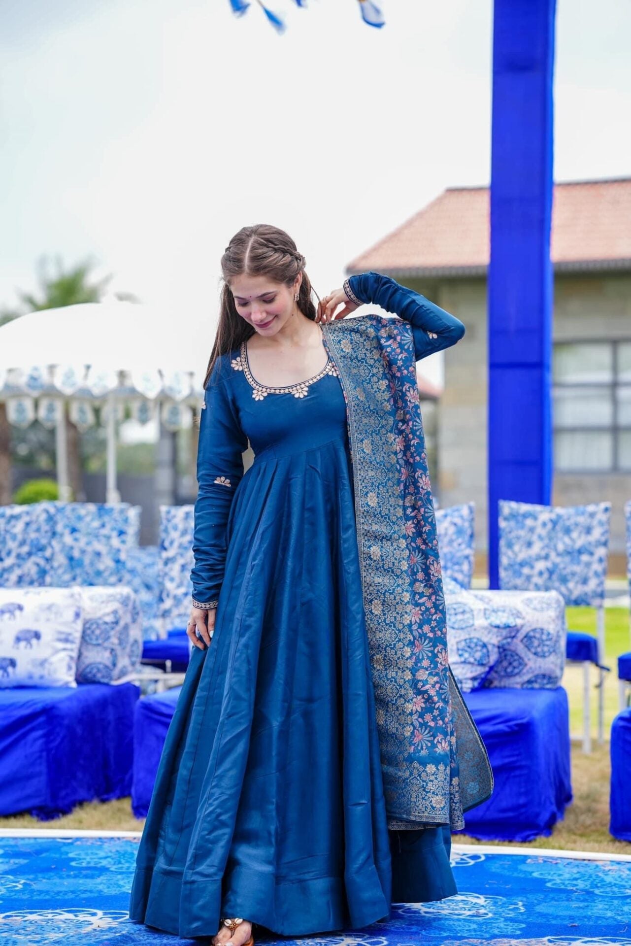 Mauve Blue Silk Set