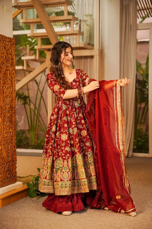 Osha Heavy Embroidered Anarkali Suit Set