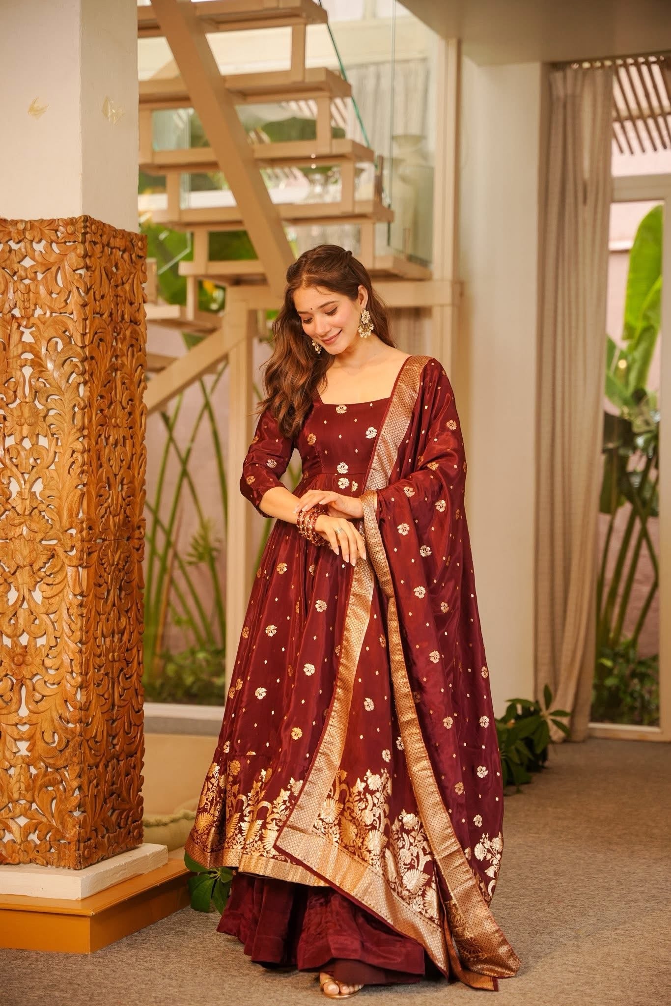 Zivah Silk Anarkali Suit Set with Dupatta